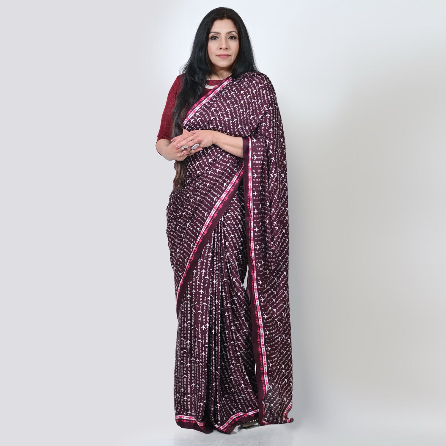 Saree Jute Beige Dengan Mutiara