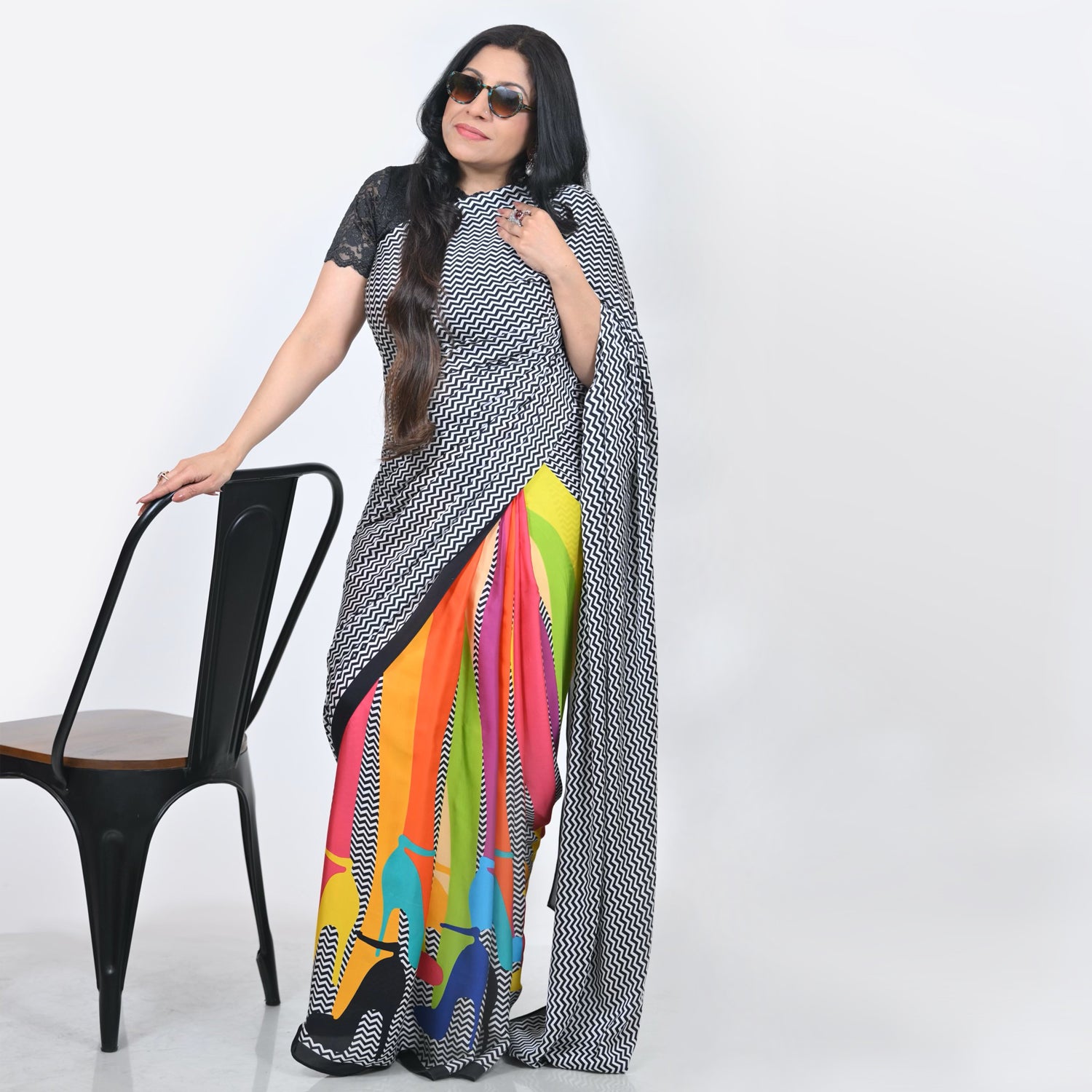 Saree Jute Beige Dengan Mutiara