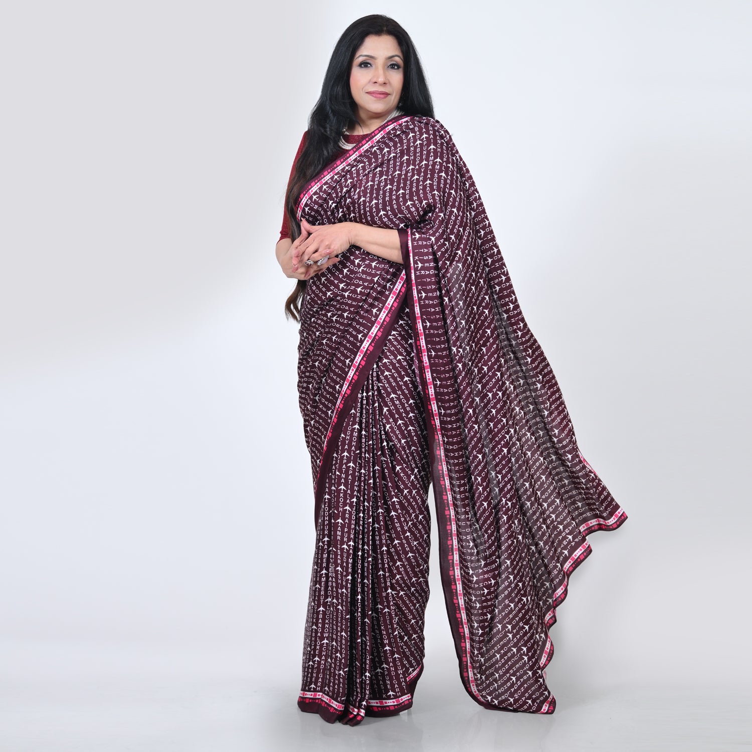 Saree Jute Beige Dengan Mutiara