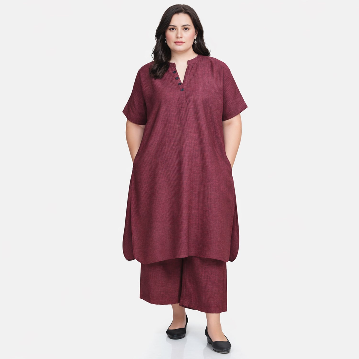 Wine Texture Line Kurta With Pocket