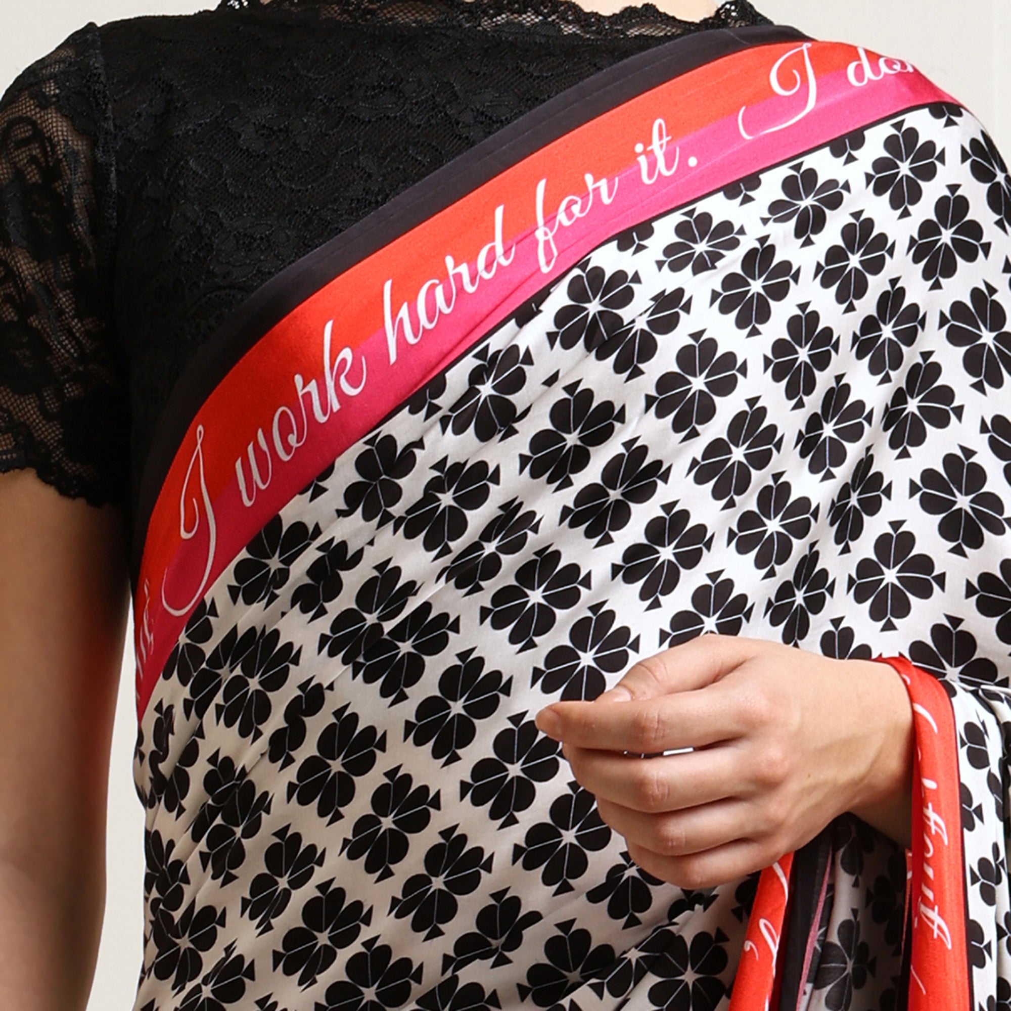 Black & White Quotation Modal Satin Saree