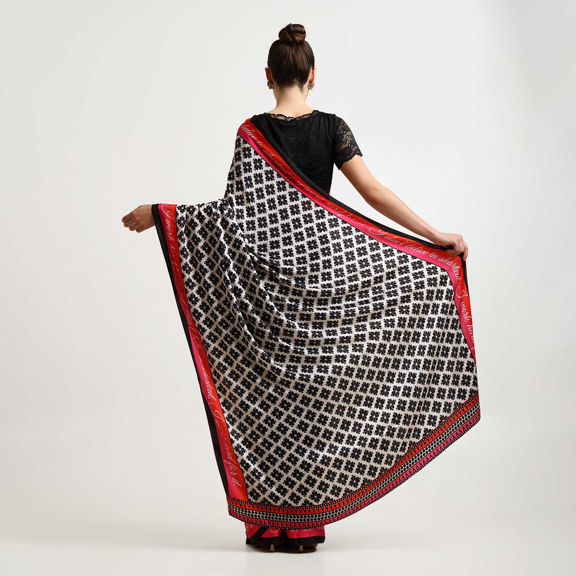 Black & White Quotation Modal Satin Saree
