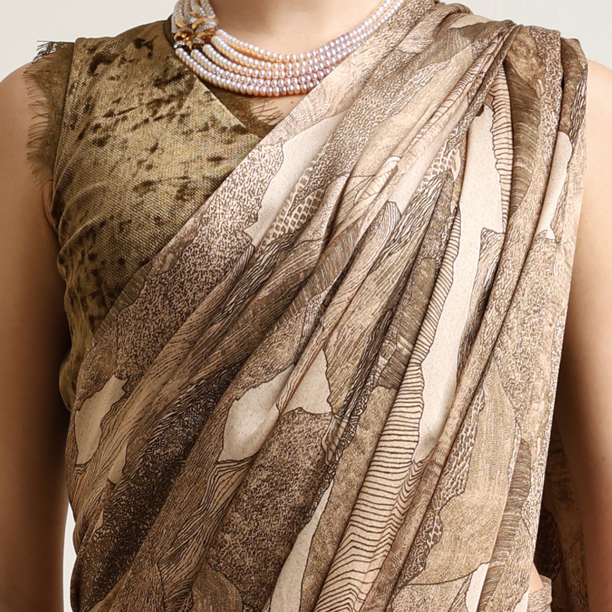 Olive Abstract Satin Print Saree