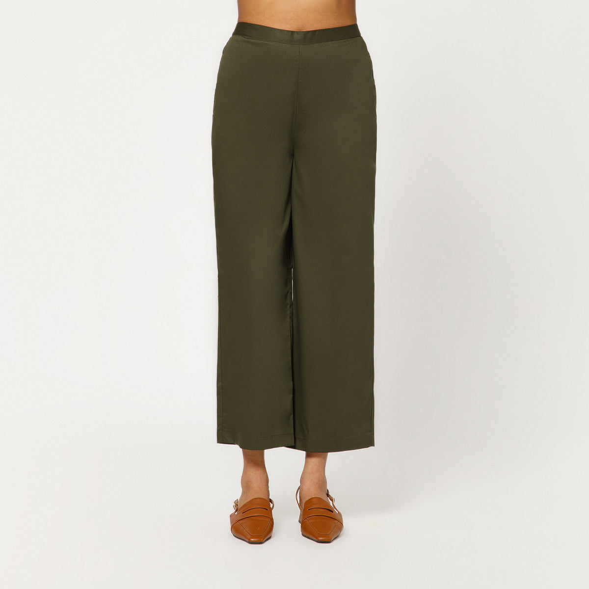 Olive Cotton Blend Palazzo