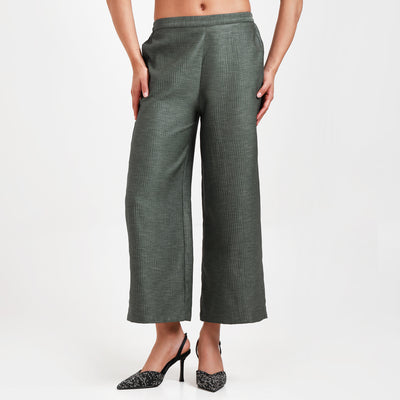 Olive Green Textured Plazzo