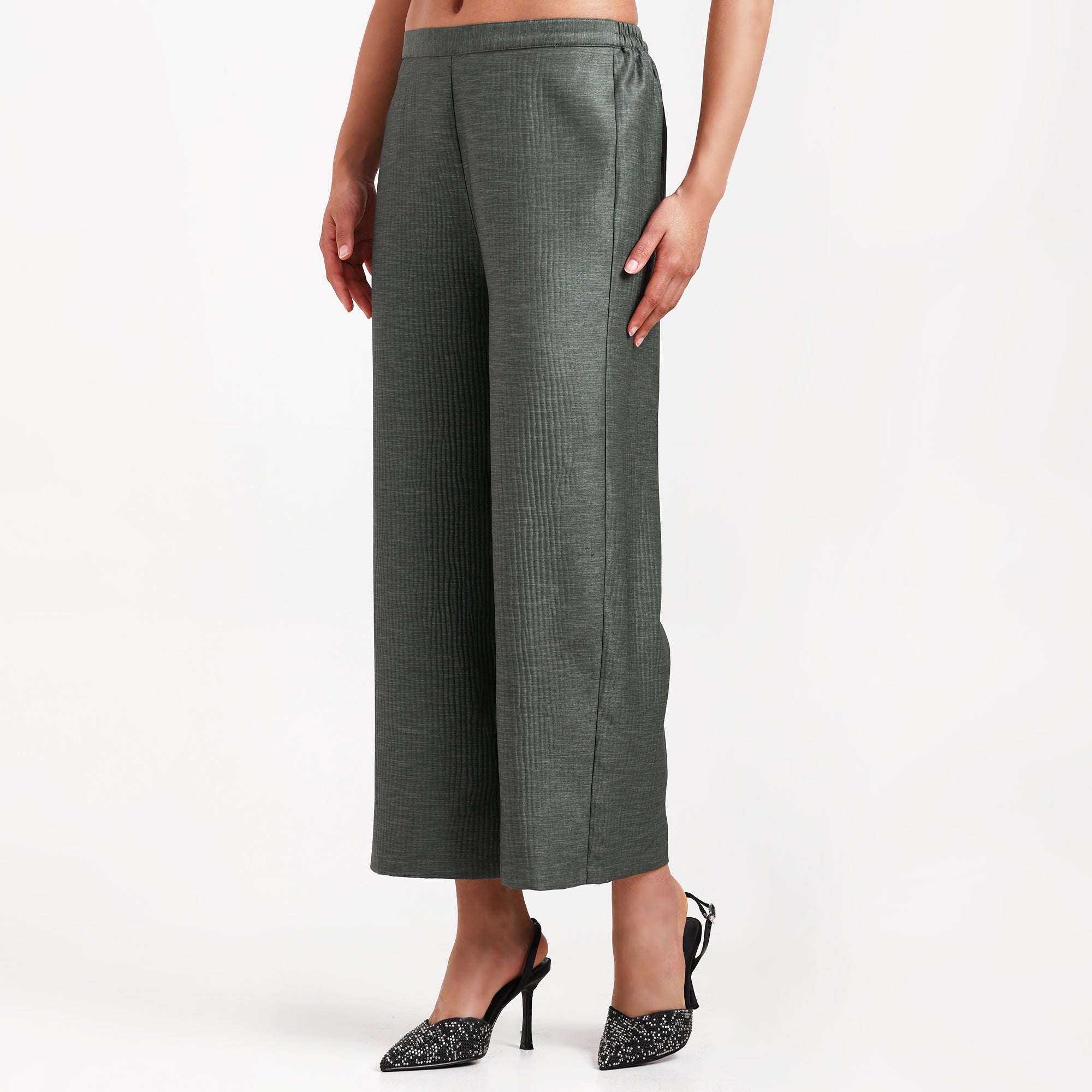 Olive Green Textured Plazzo