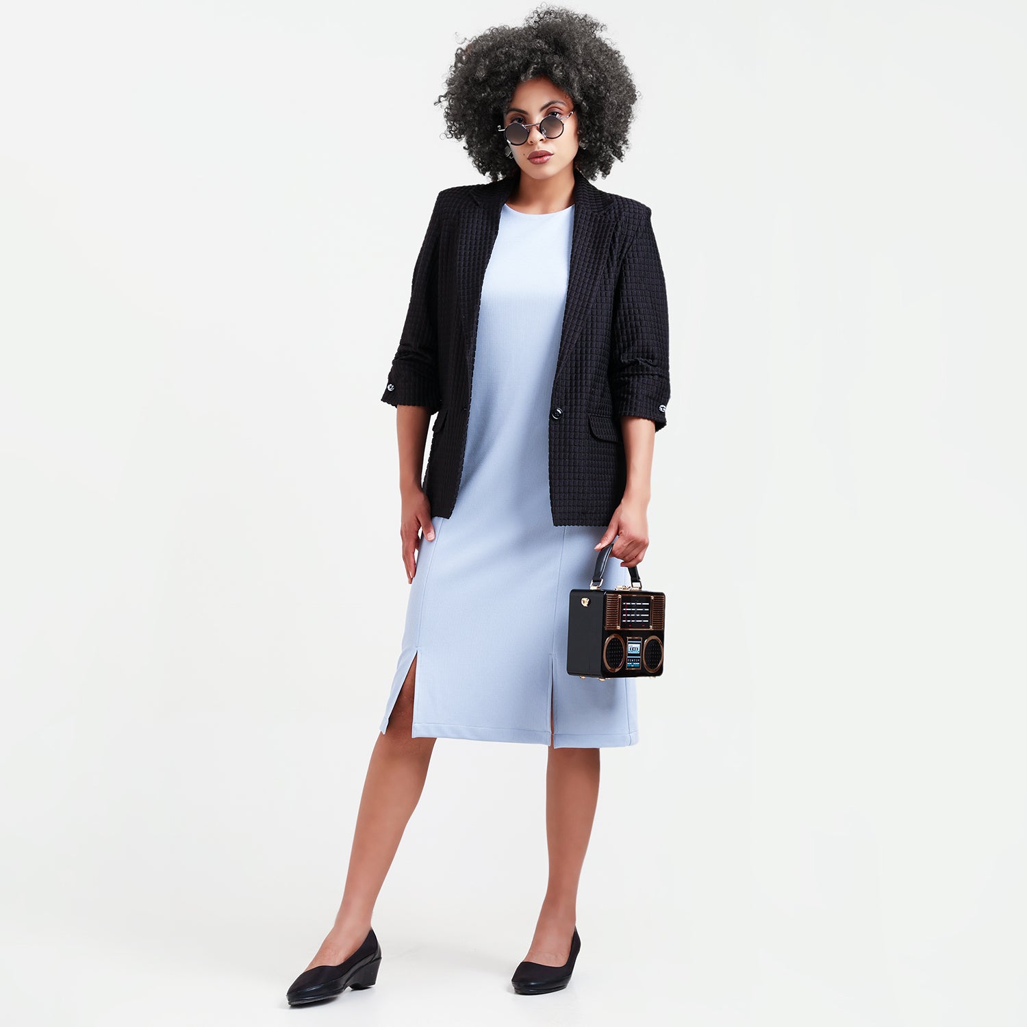 Black Square Textured Jacket With Cufflinks