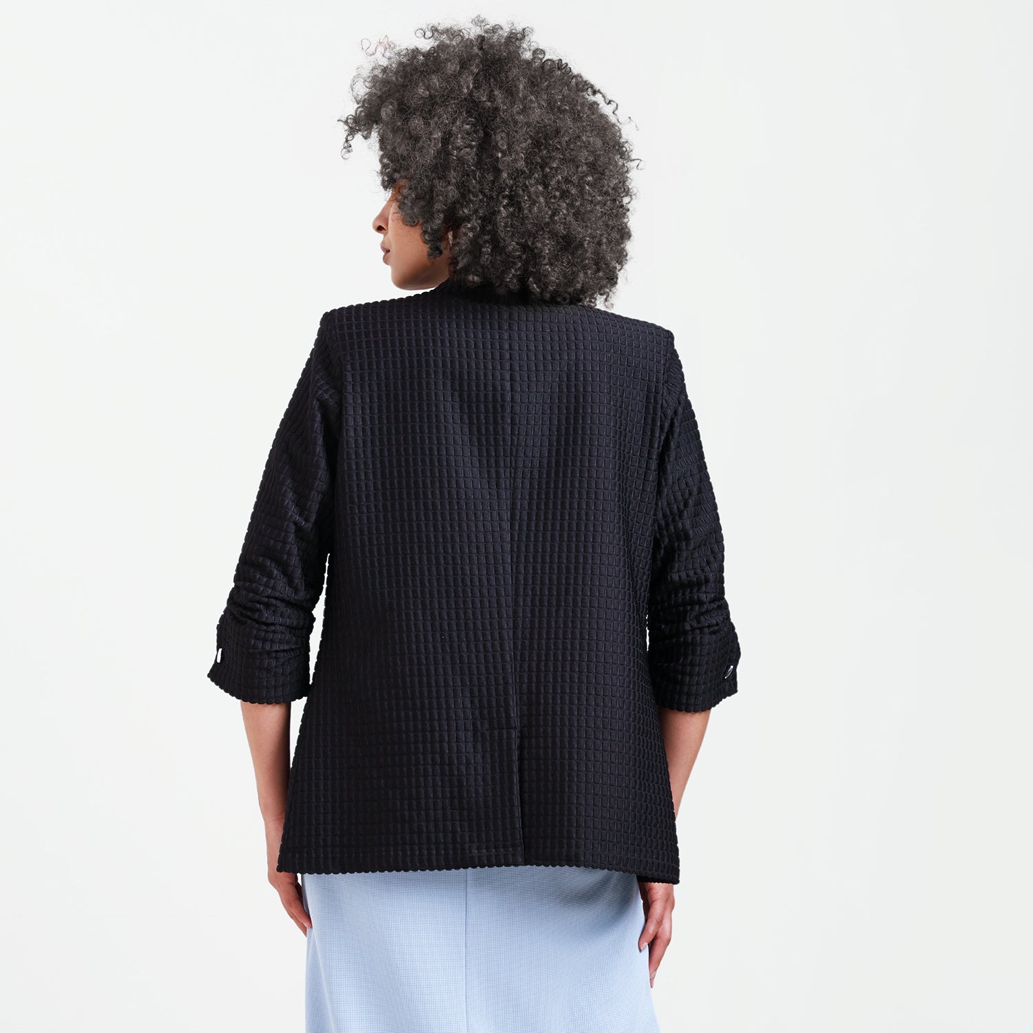 Black Square Textured Jacket With Cufflinks