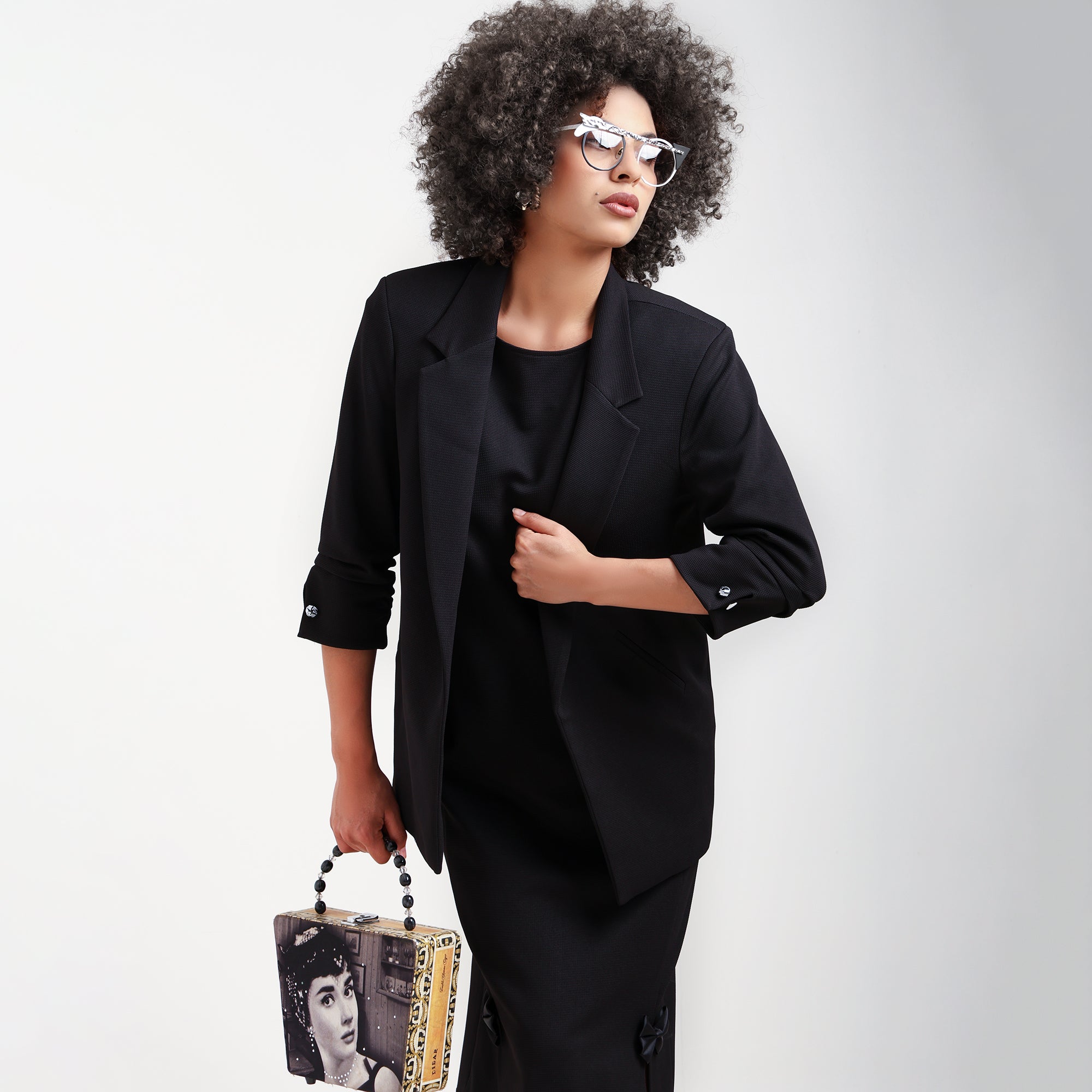 Black Textured Jacket With Cufflinks