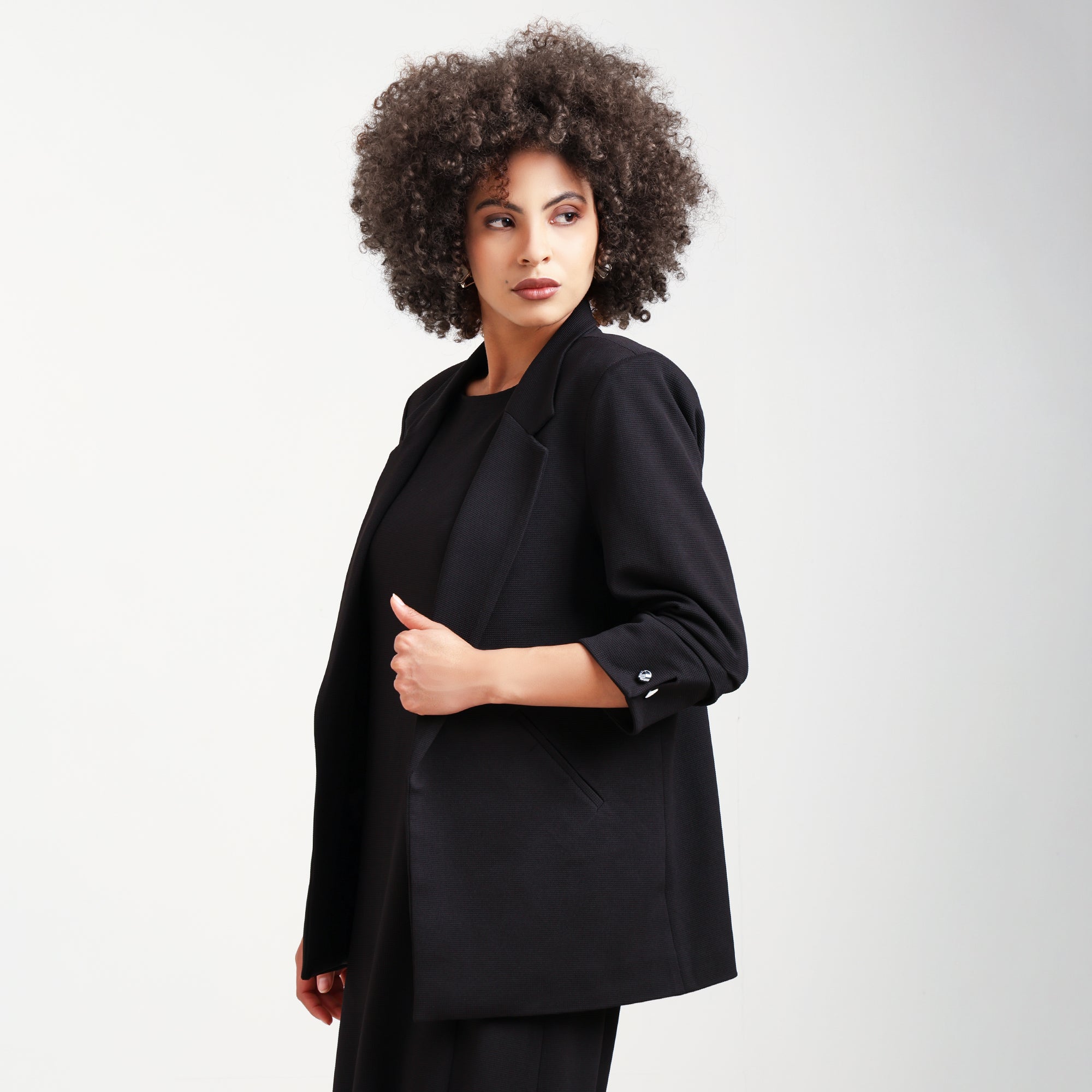 Black Textured Jacket With Cufflinks