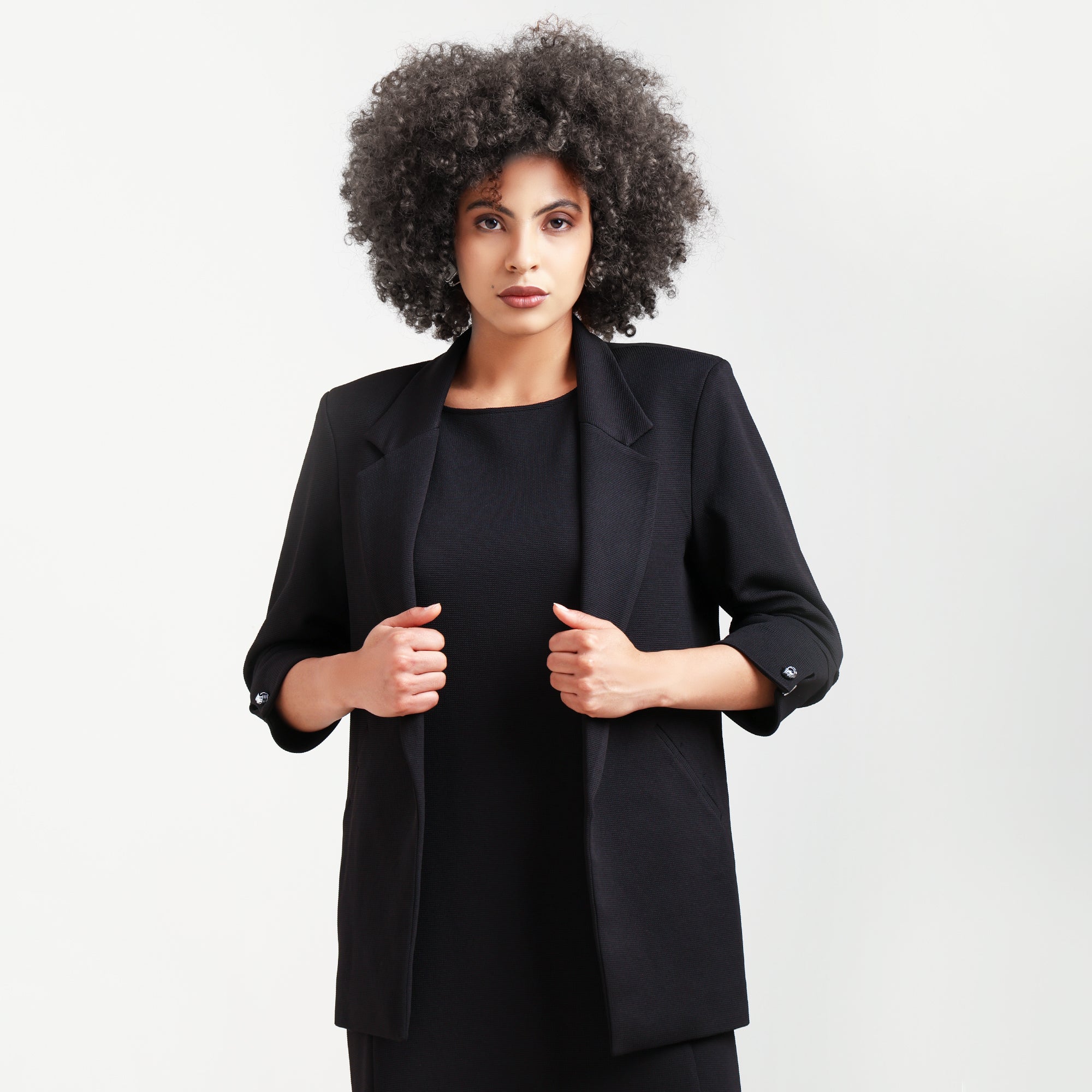 Black Textured Jacket With Cufflinks