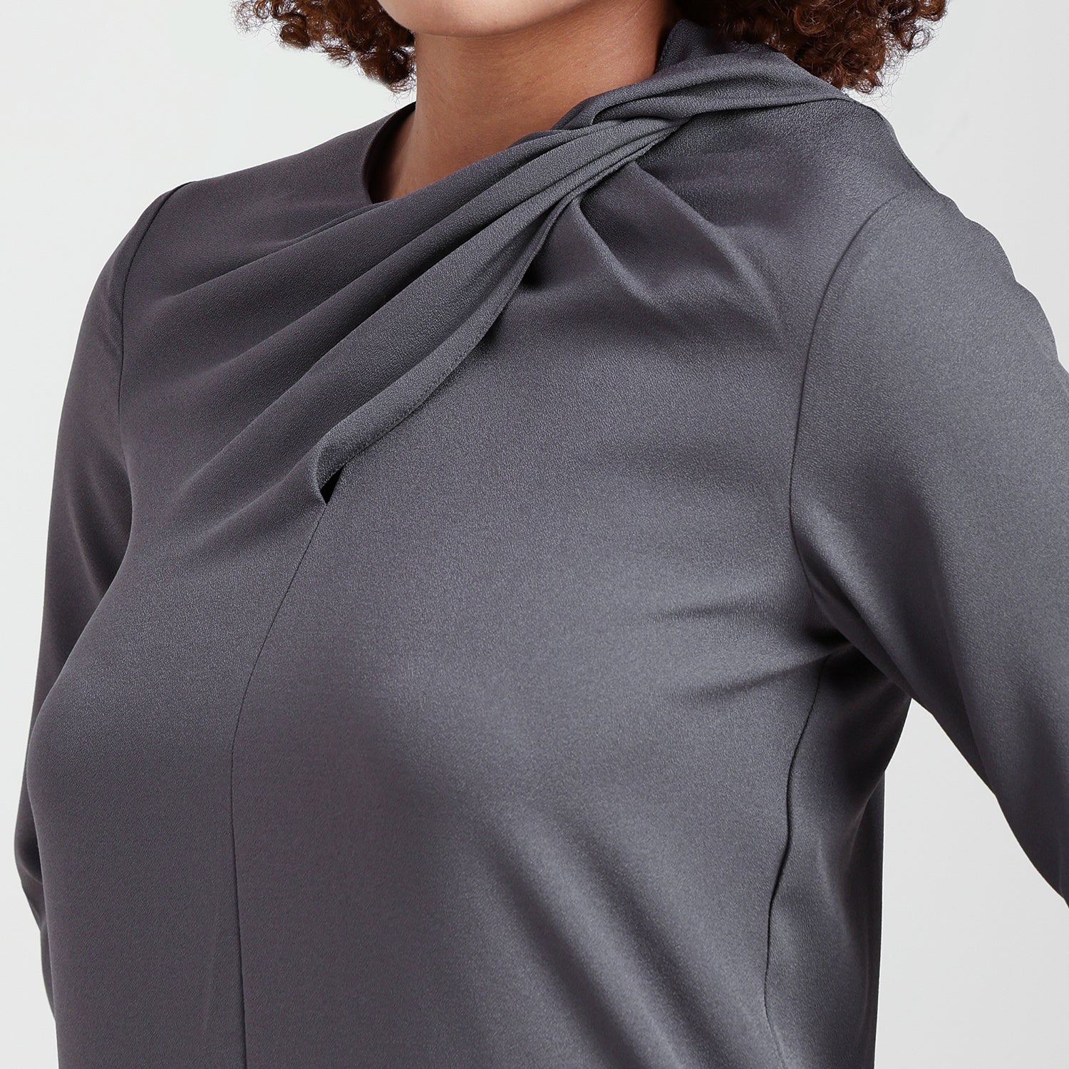 Grey Cowl Neck Drape Dress