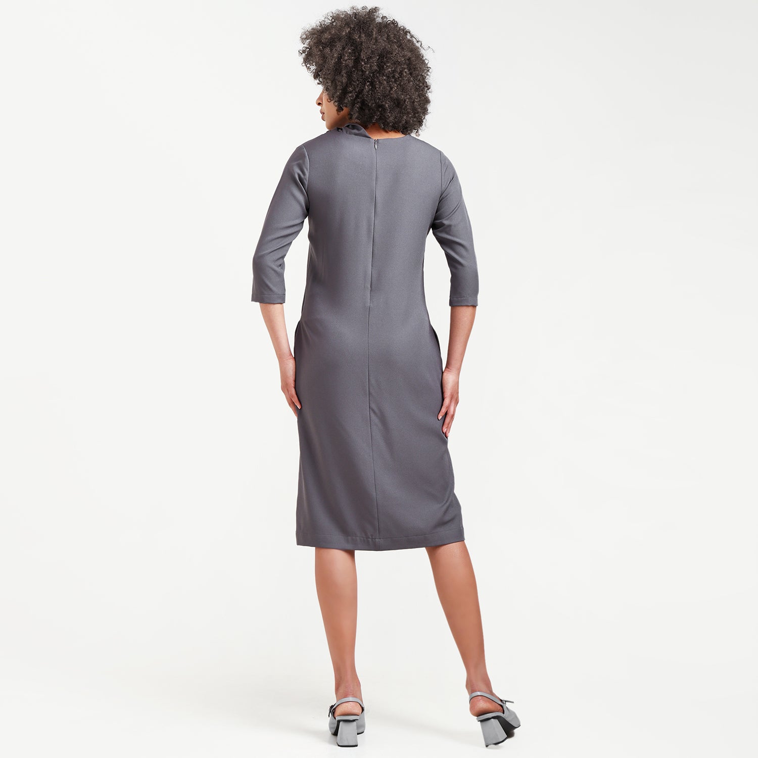 Grey Cowl Neck Drape Dress