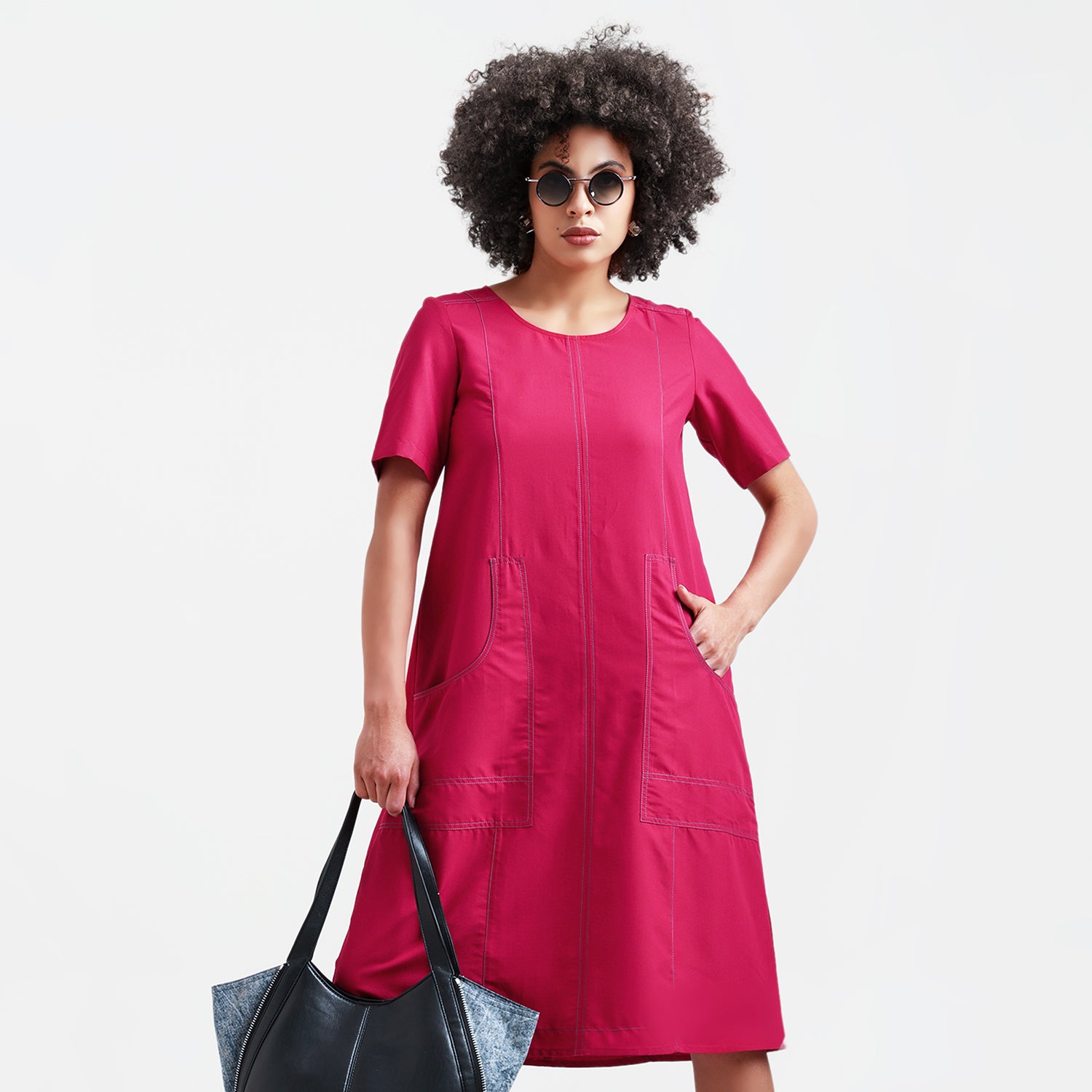 Red Dress With Blue Top Stitch