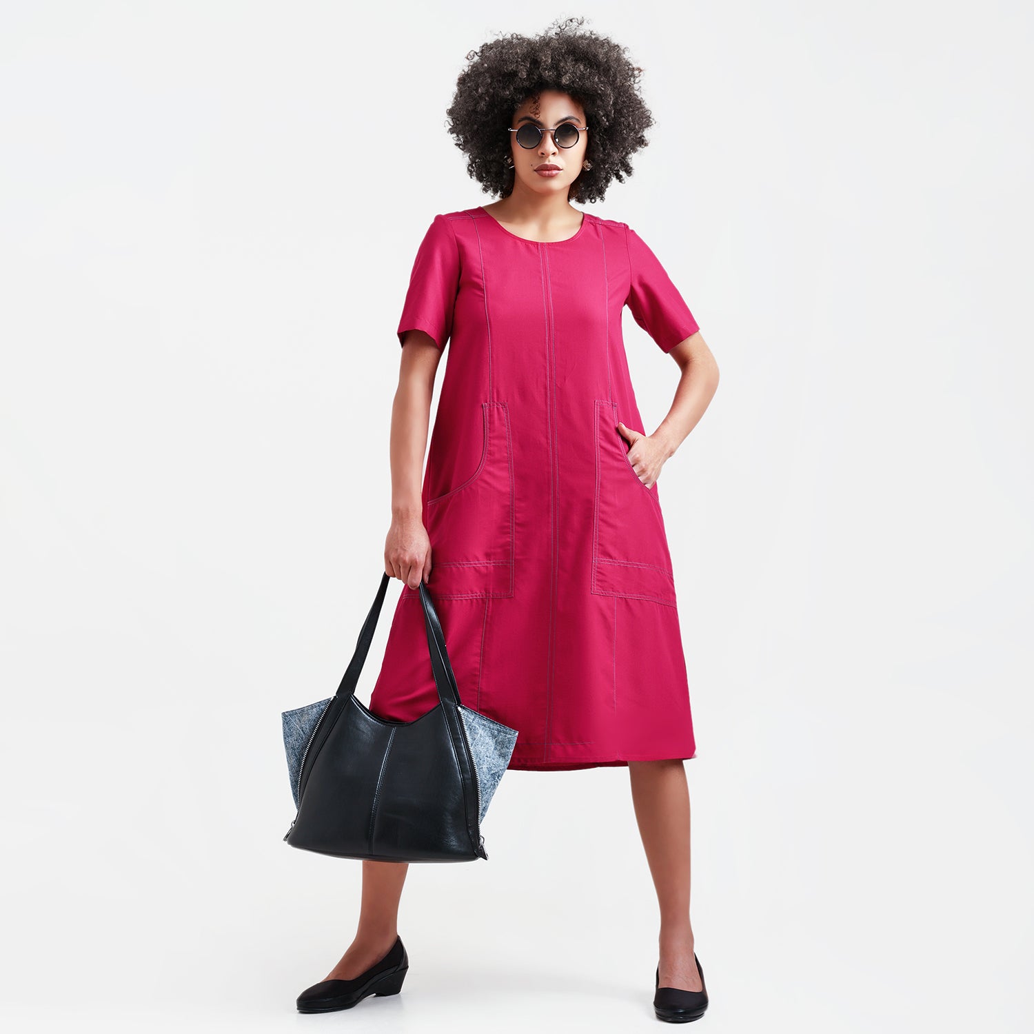 Red Dress With Blue Top Stitch