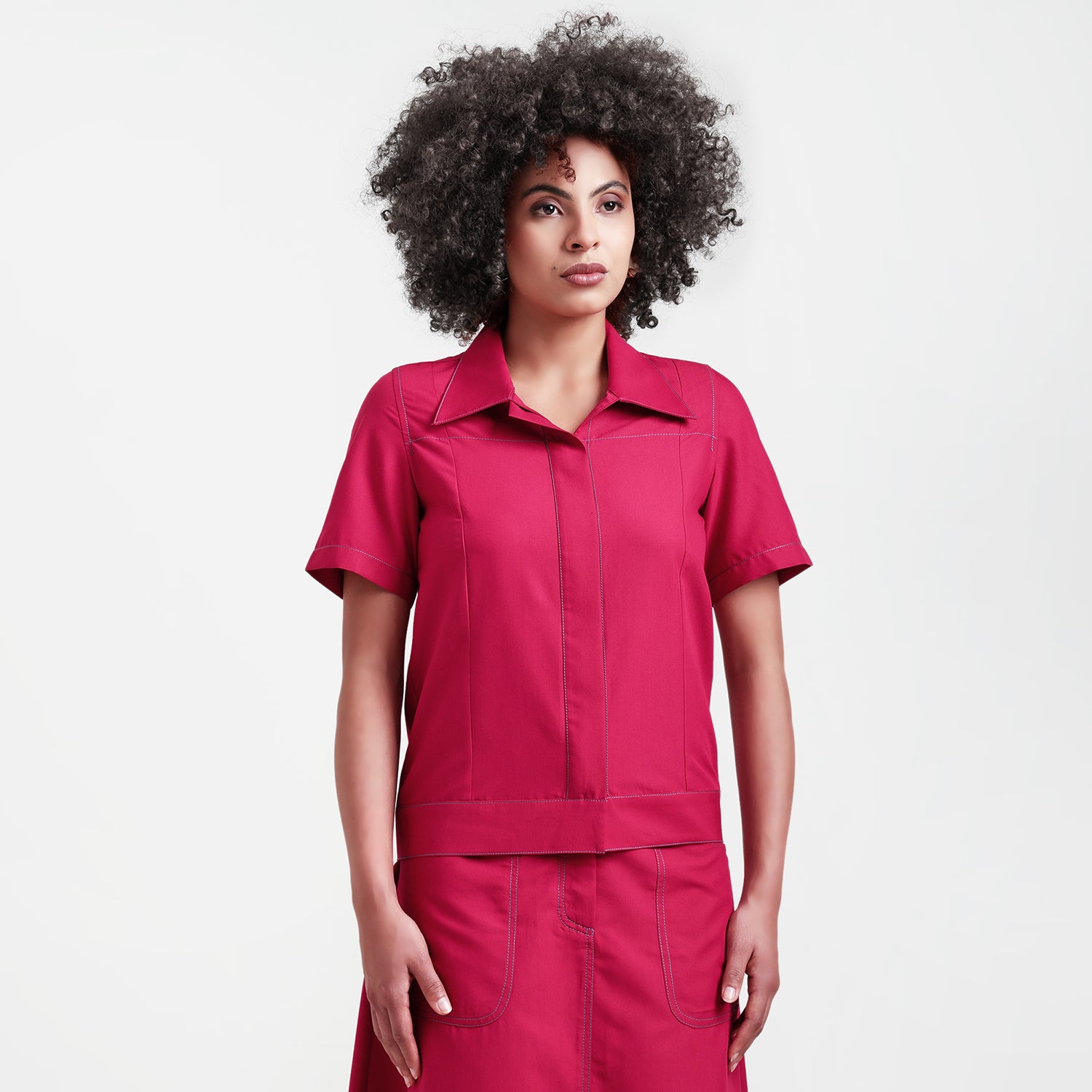 Red Short Jacket With Top Stitch