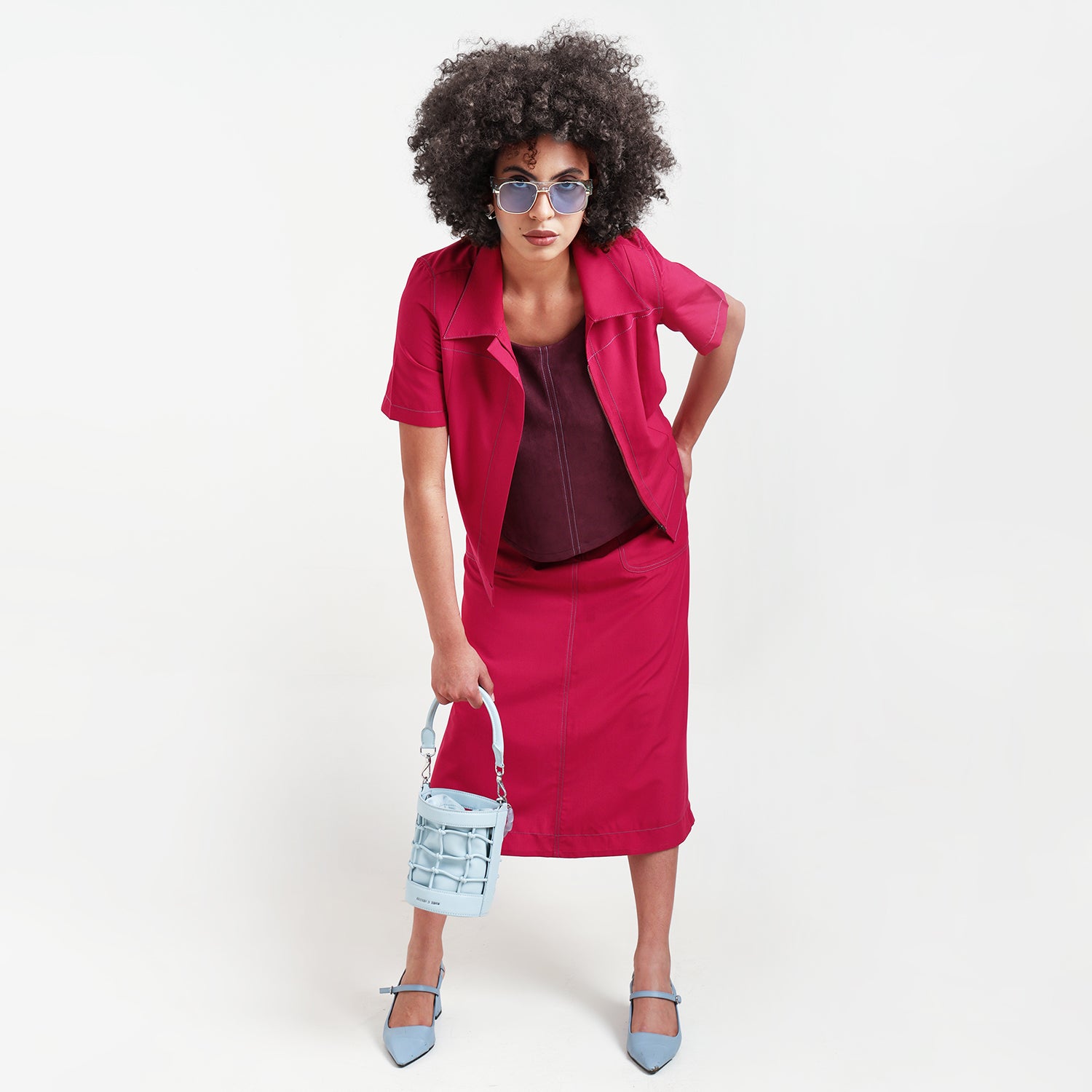 Red Short Jacket With Top Stitch