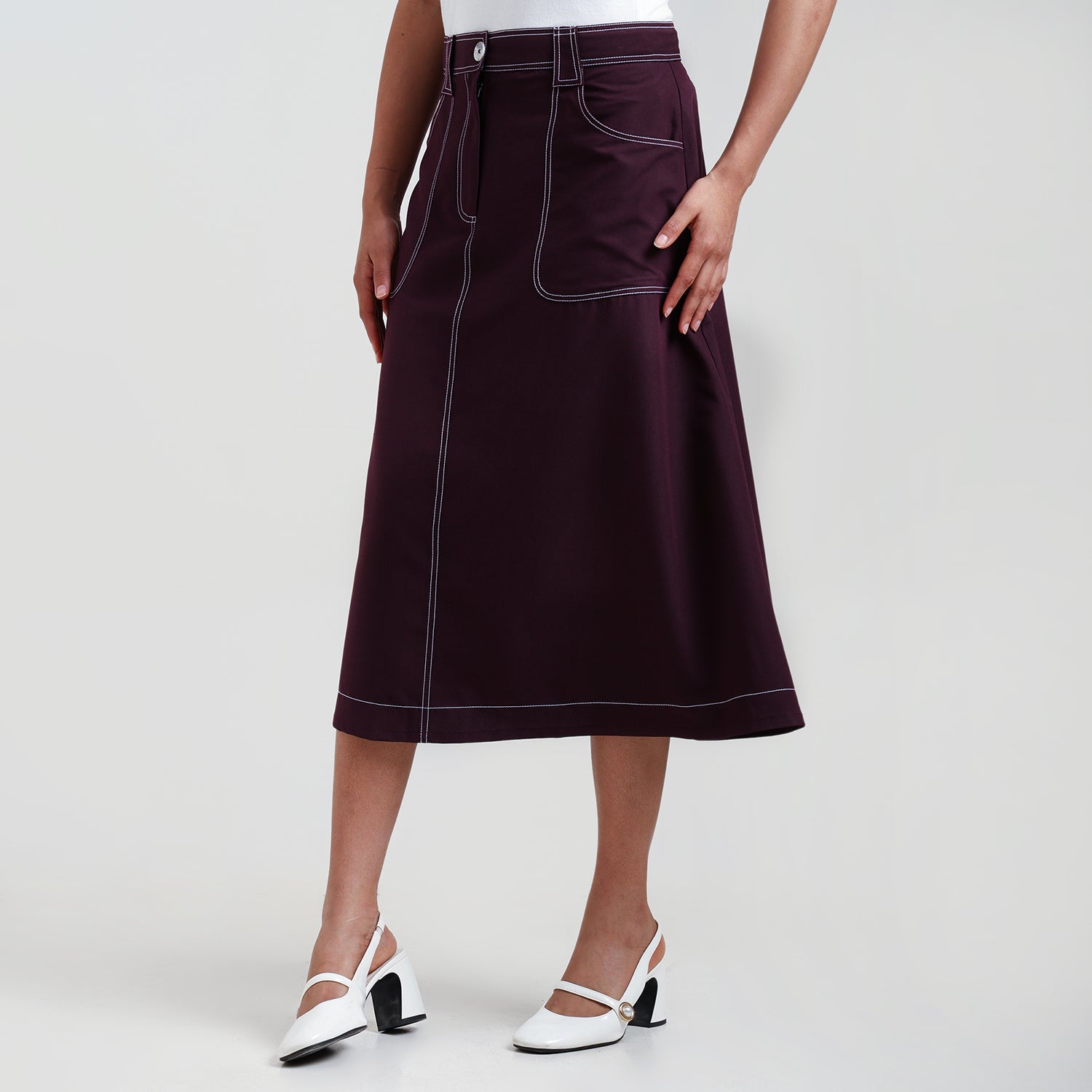 Prune Skirt With Top Stitch