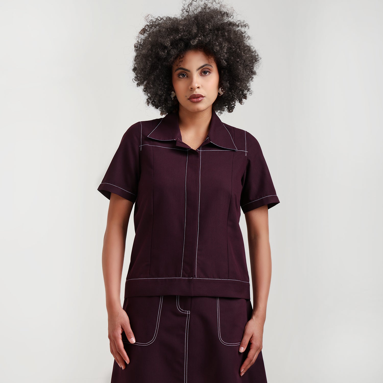 Prune Short Jacket With Top Stitch