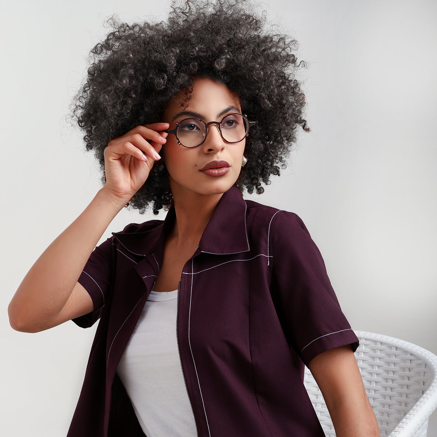 Prune Short Jacket With Top Stitch