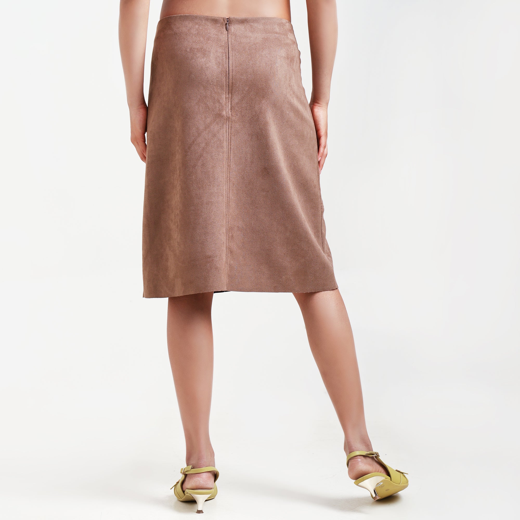 Brown Suede Skirt With Top Stitch