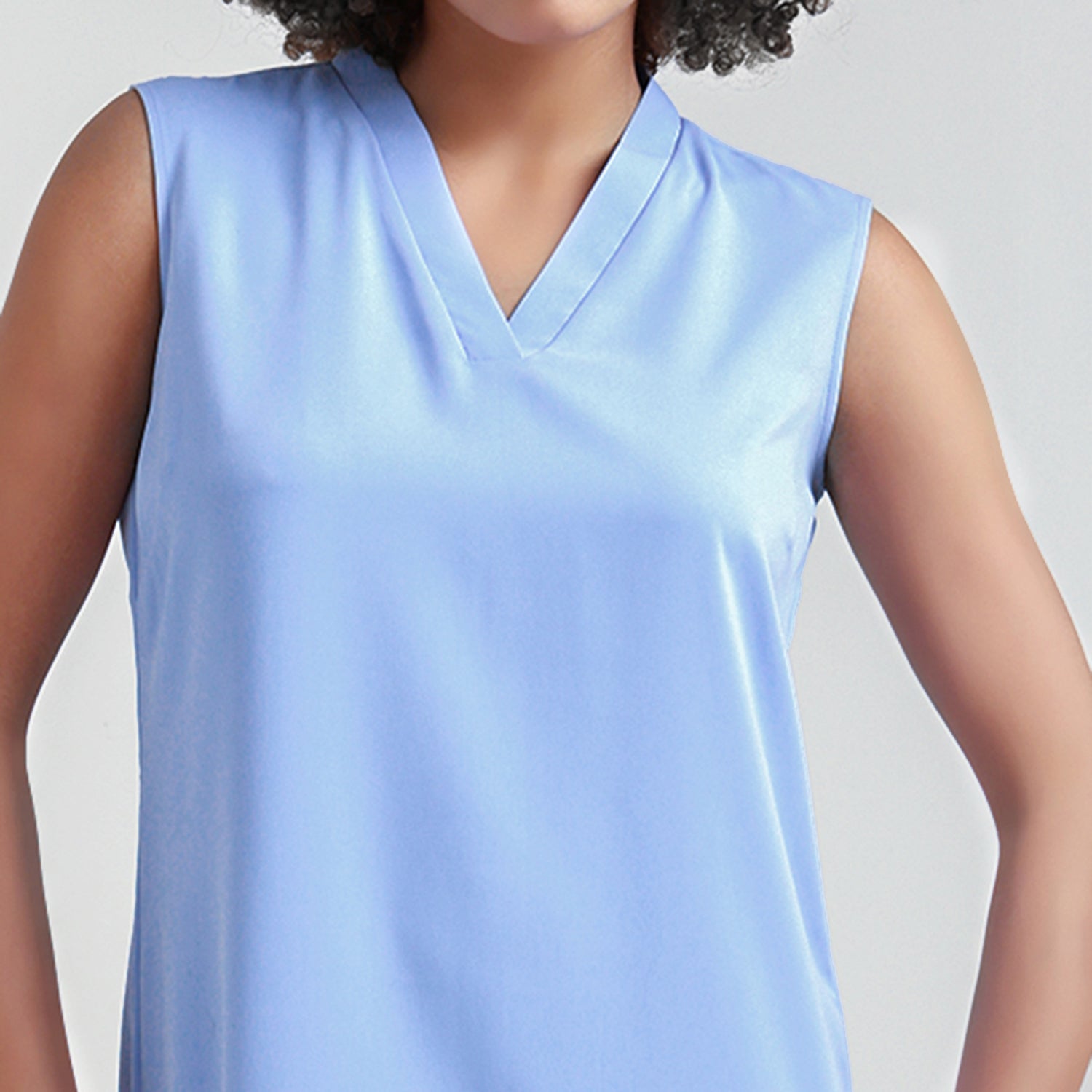 Blue V-Neck Crepe Dress