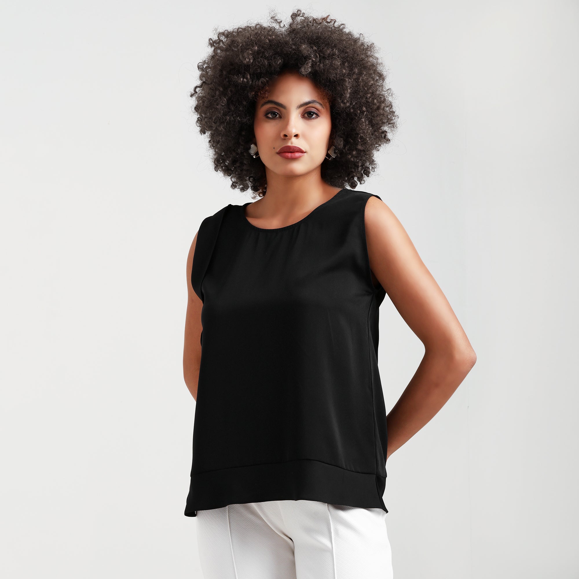 Black Crepe Side Frill Top