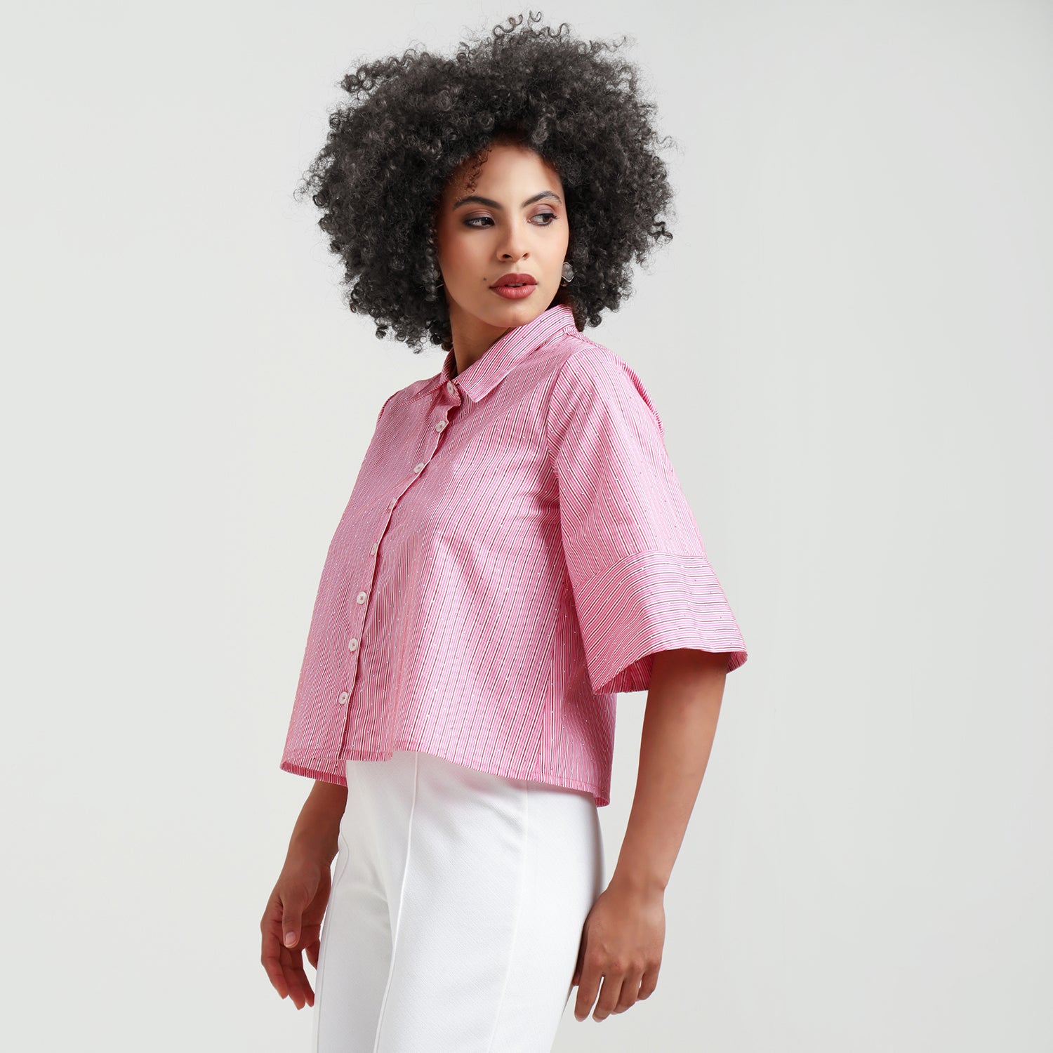 Pink Striped Cotton Shirt With Studs