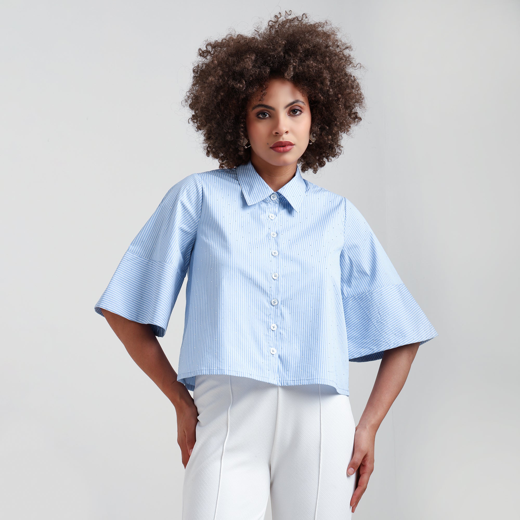 Blue Striped Cotton Shirt With Studs