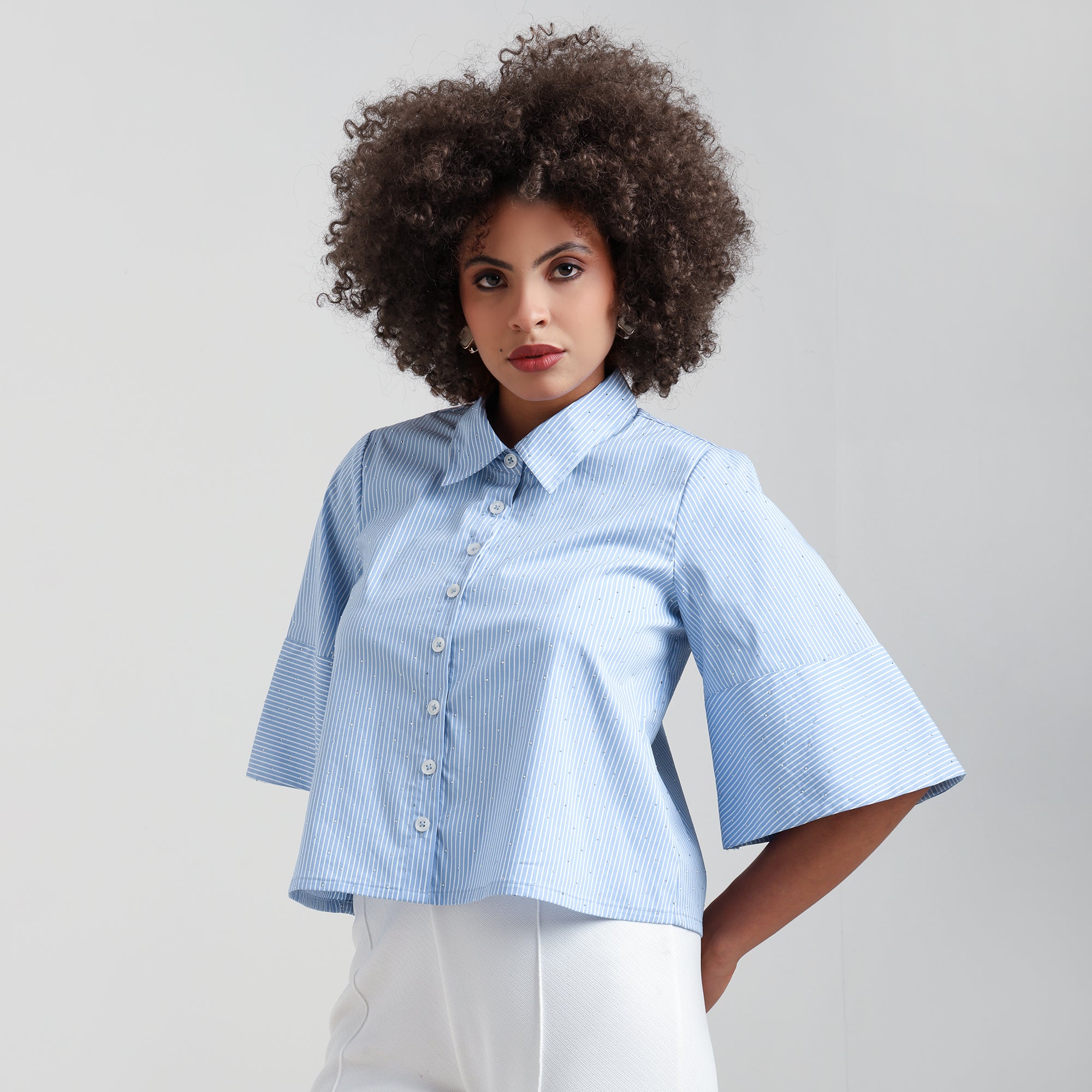 Blue Striped Cotton Shirt With Studs