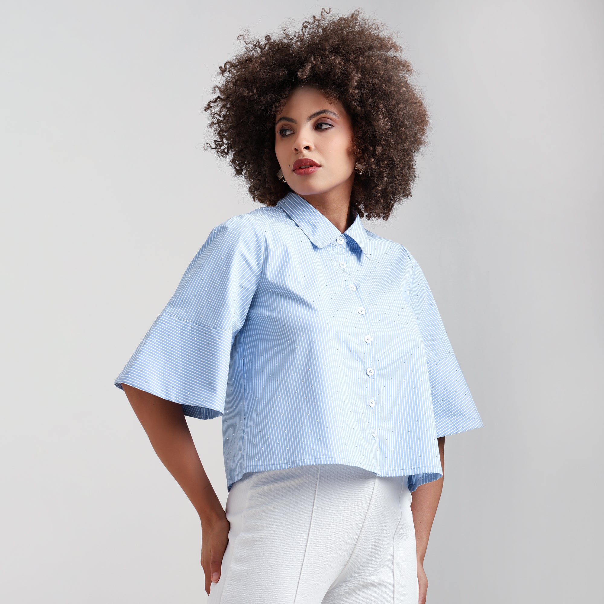 Blue Striped Cotton Shirt With Studs