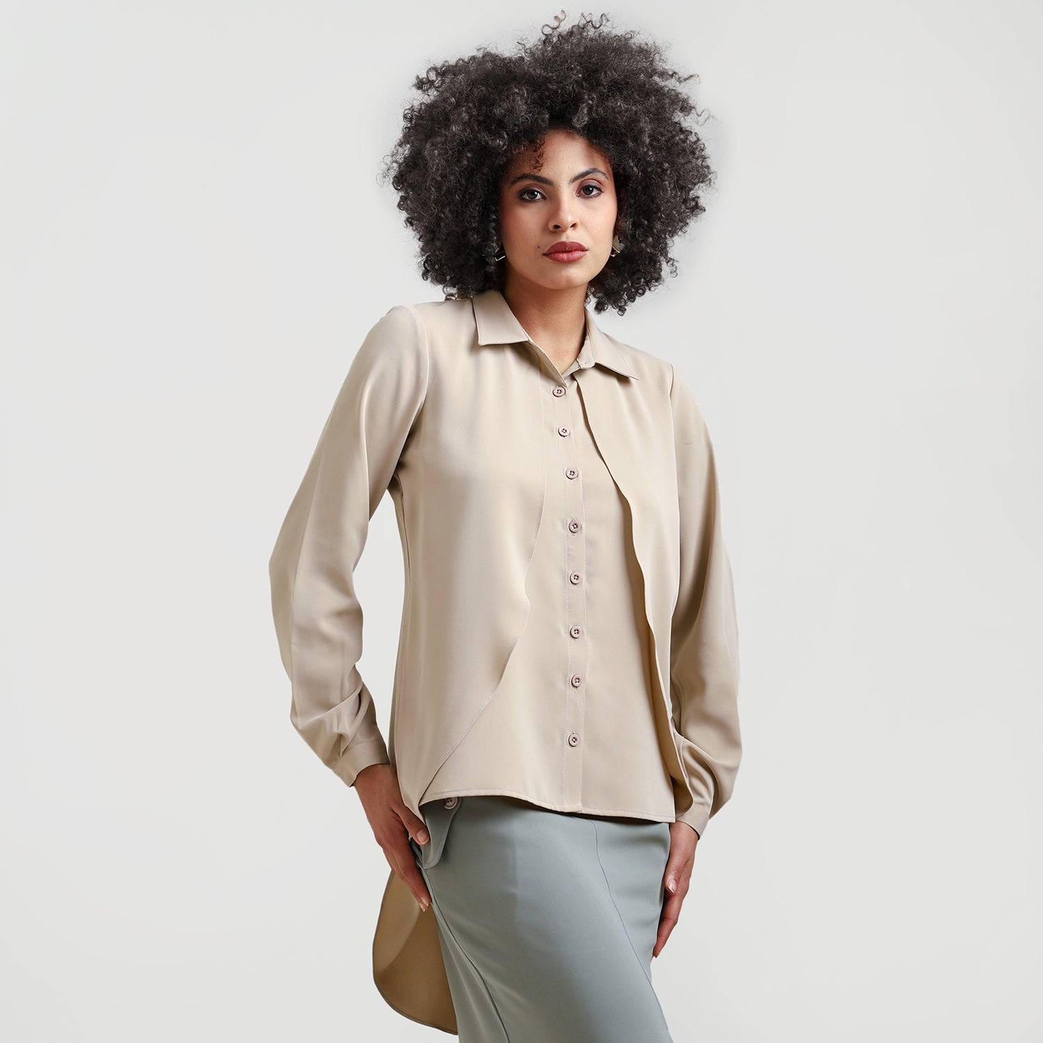 Beige Double Layer Asymmetrical Top
