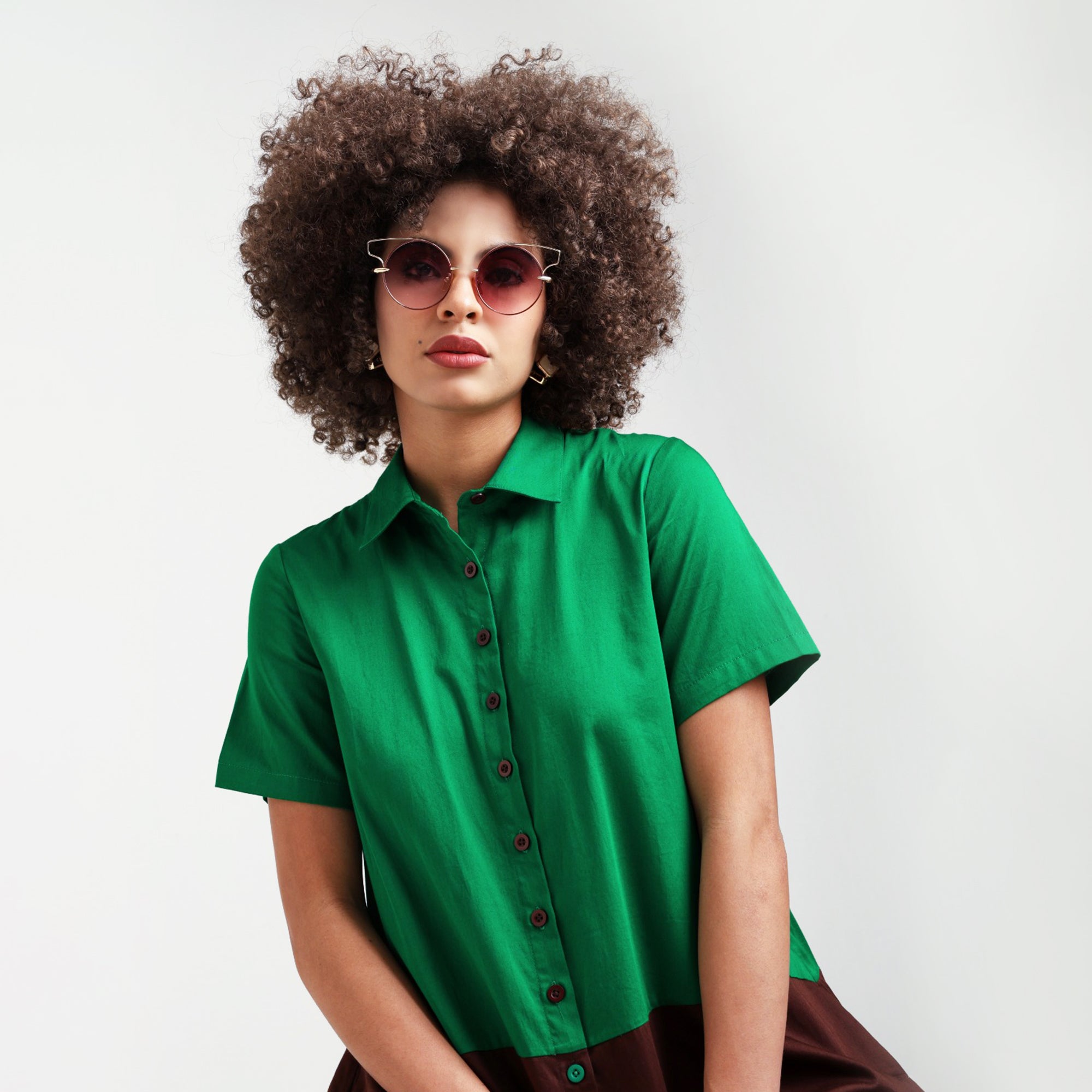 Green & Brown A-Line Cotton Dress