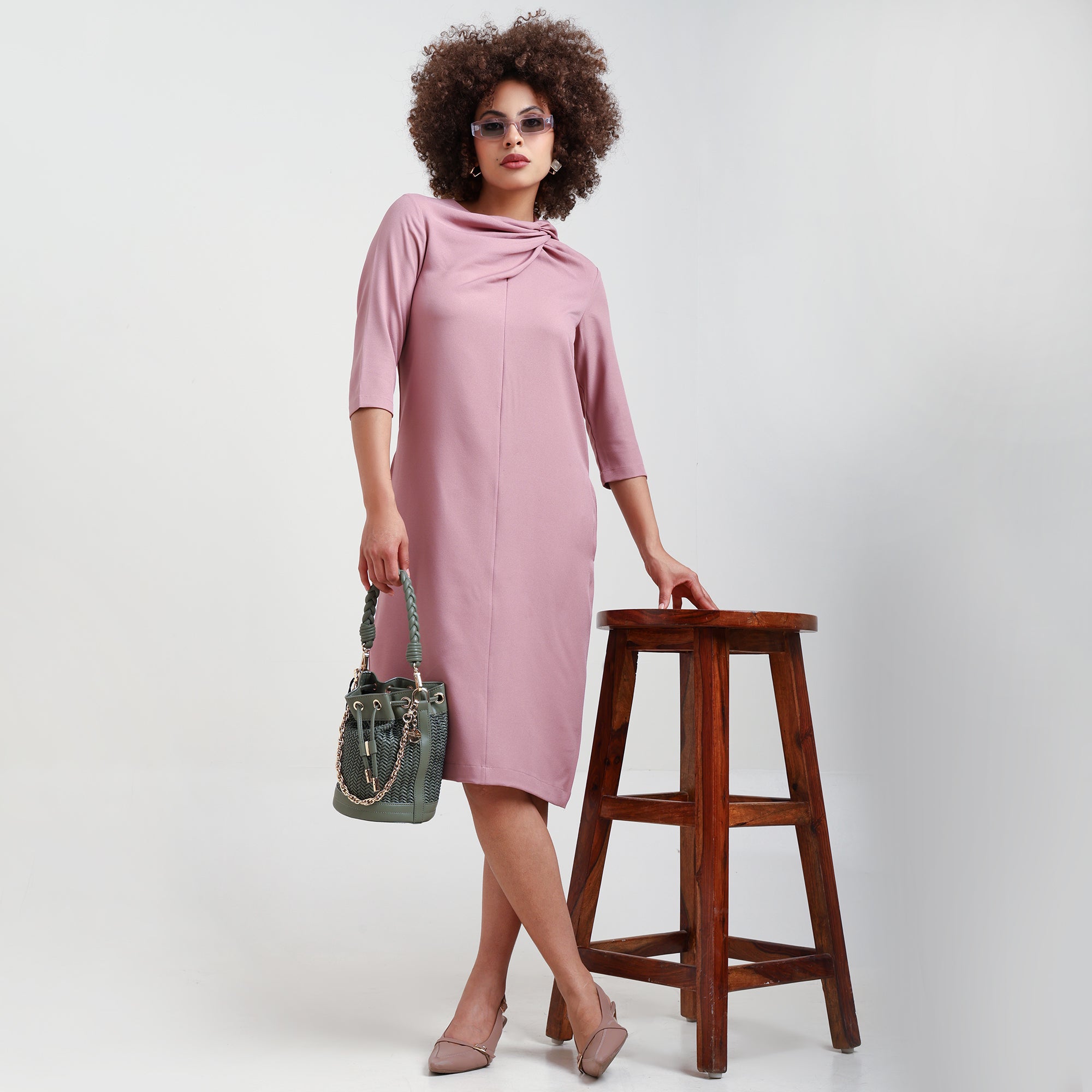 Peach Cowl Neck Drape Dress