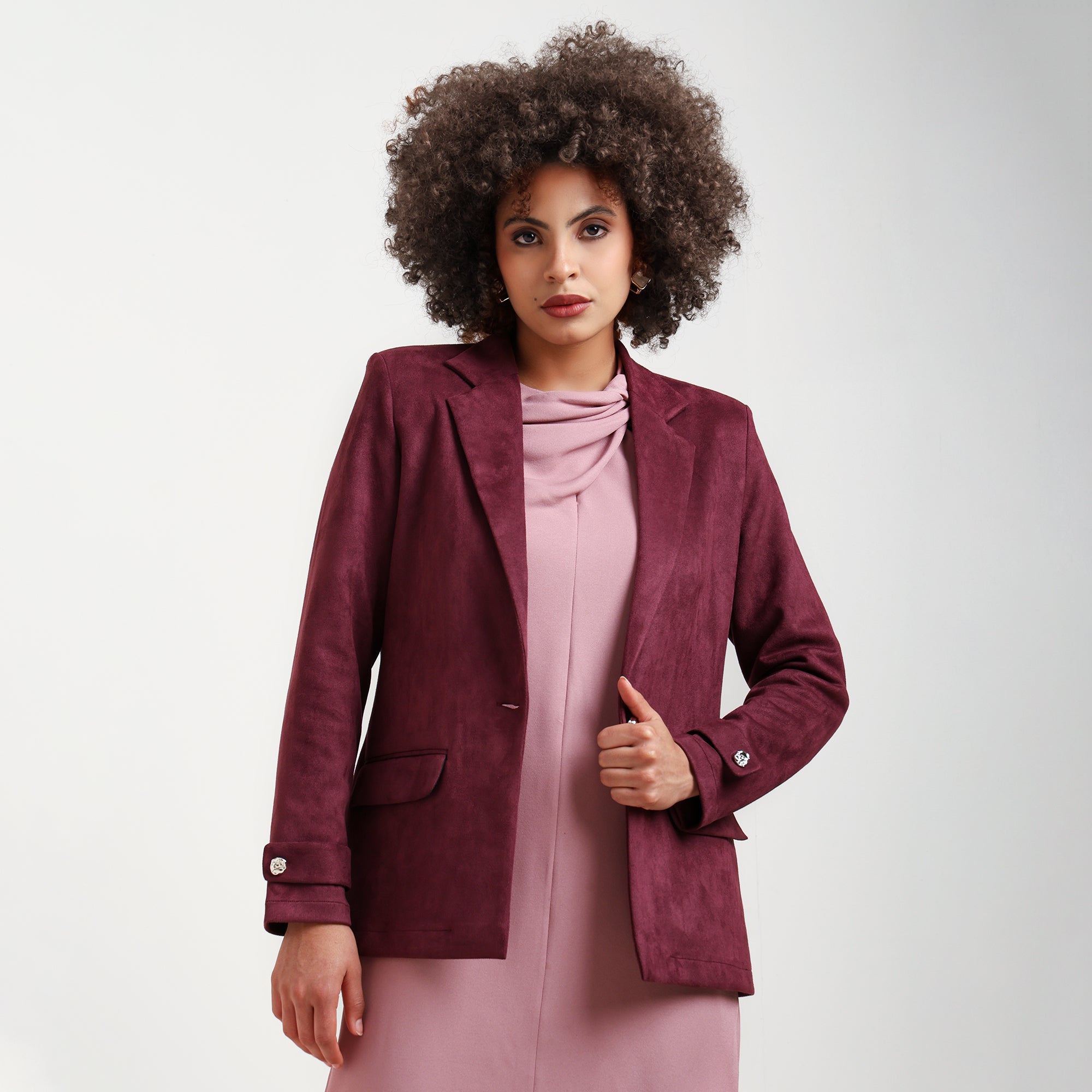 Wine Suede Jacket With Long Sleeve