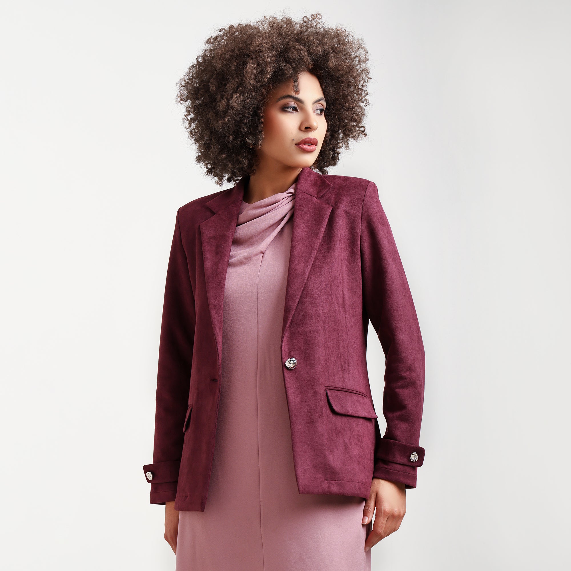 Wine Suede Jacket With Long Sleeve