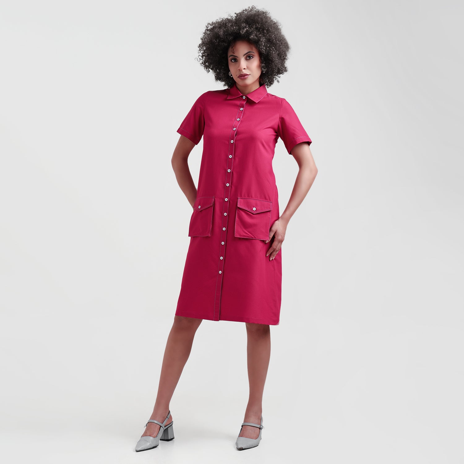 Red Trench Coat With Top Stitch