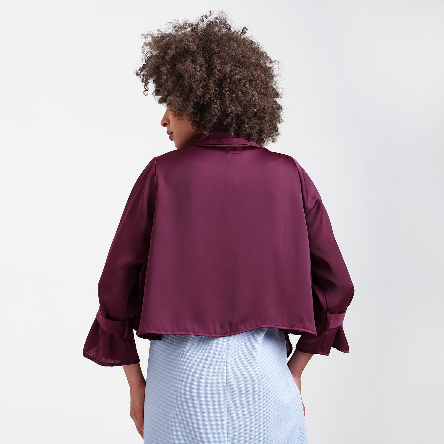 Wine Satin Shrug With Layered Collar