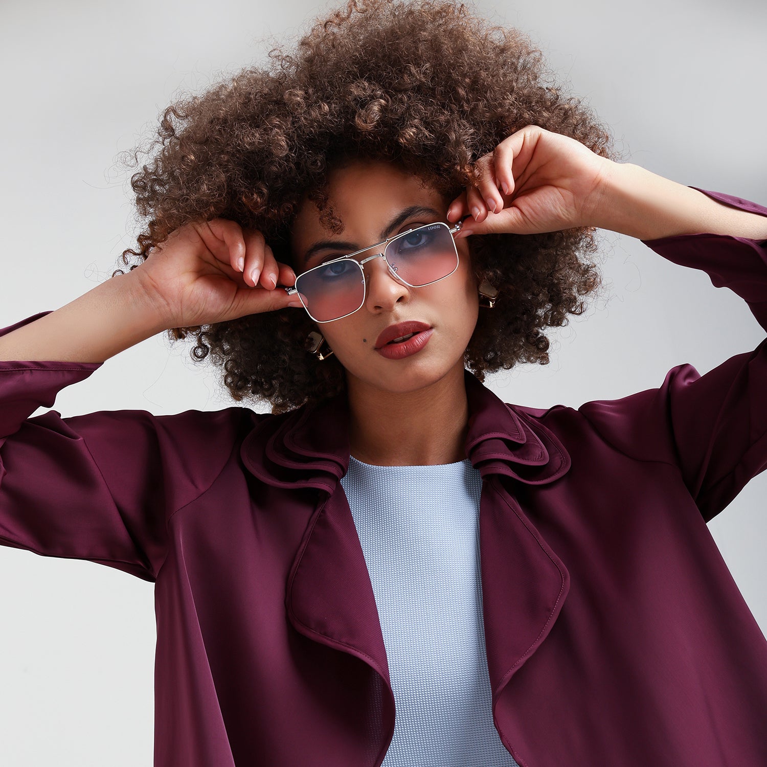 Wine Satin Shrug With Layered Collar