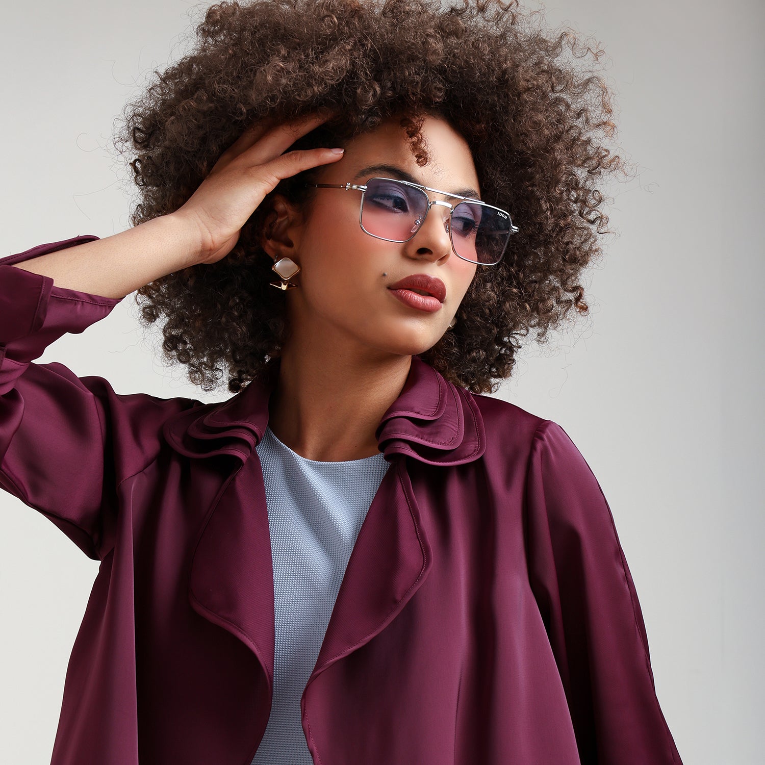 Wine Satin Shrug With Layered Collar