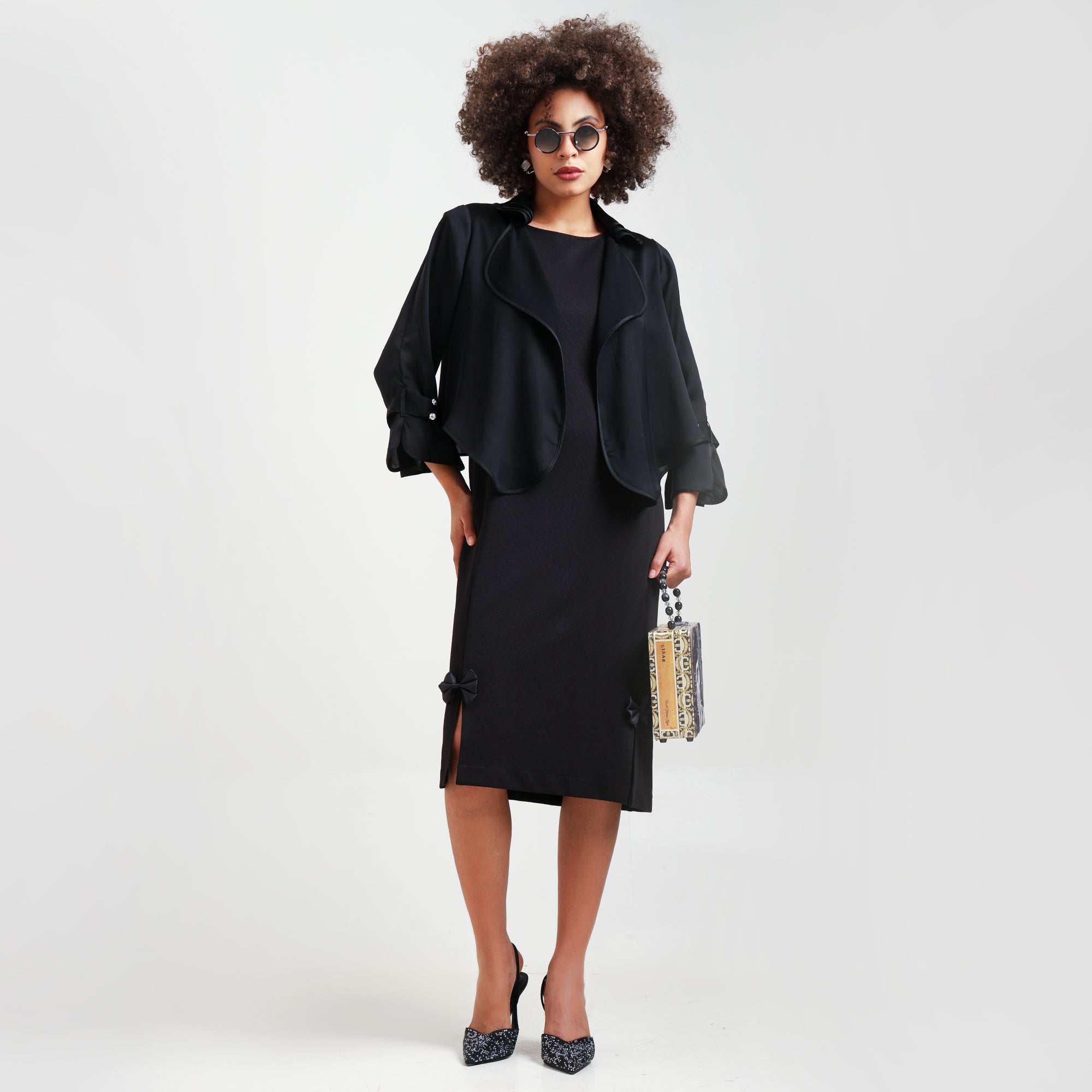 Black Satin Shrug With Layered Collar