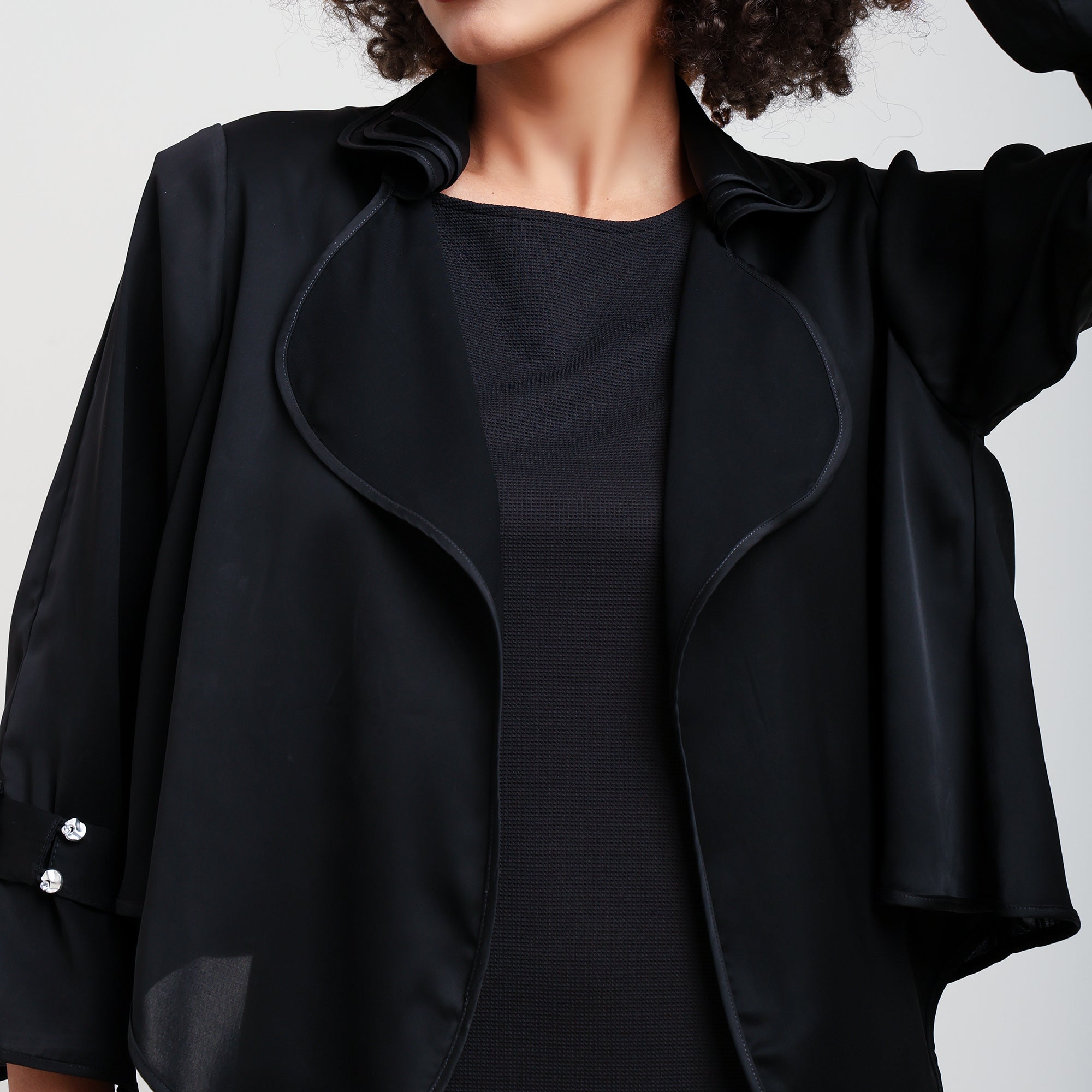 Black Satin Shrug With Layered Collar
