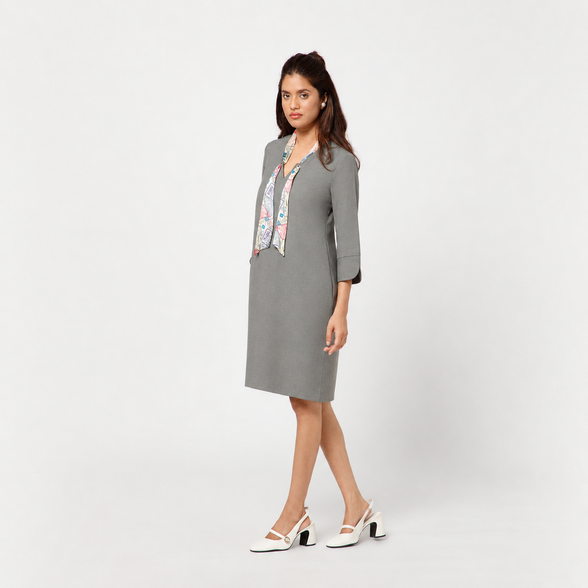 Light Grey Dress With Tie Knot At Neck
