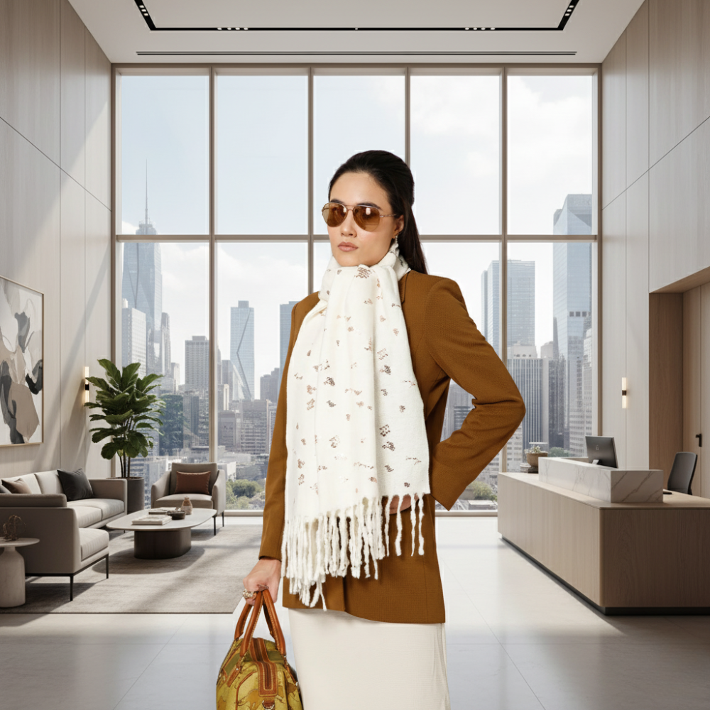 Saree Jute Beige Dengan Mutiara