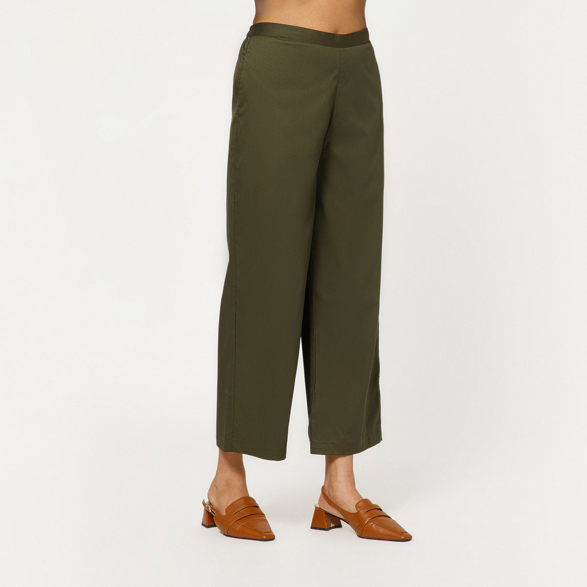 Olive Cotton Blend Palazzo