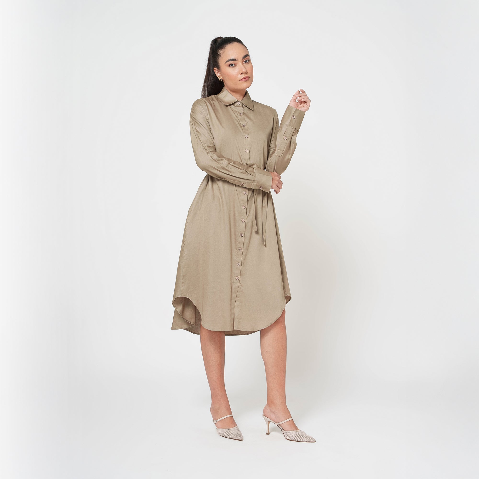 Beige Cotton Long Shirt