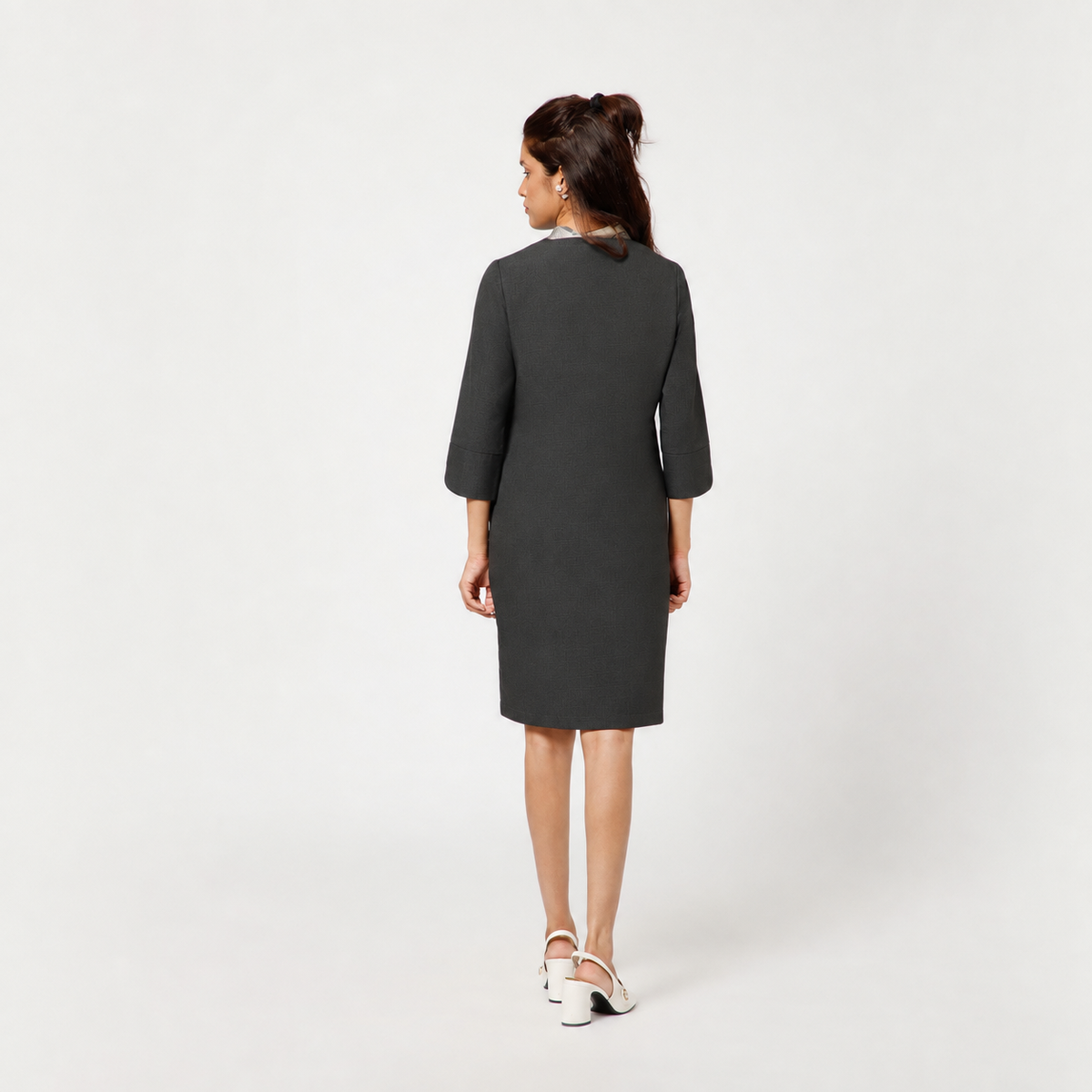 Dark Grey Dress With Tie Knot At Neck