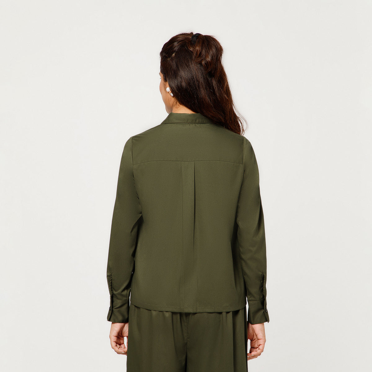 Olive Boxy Shirt With Visible Pocket