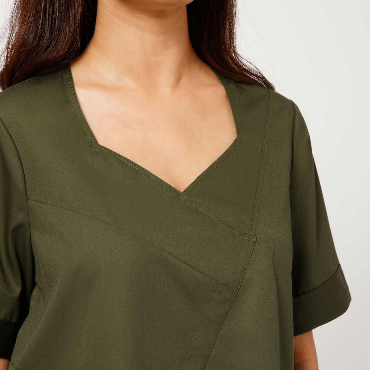 Olive Cotton Blend Draped A-Line Top
