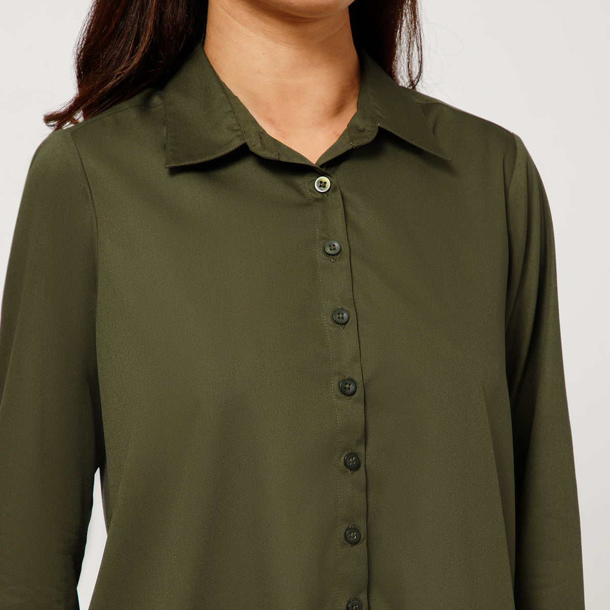 Olive Boxy Shirt With Visible Pocket